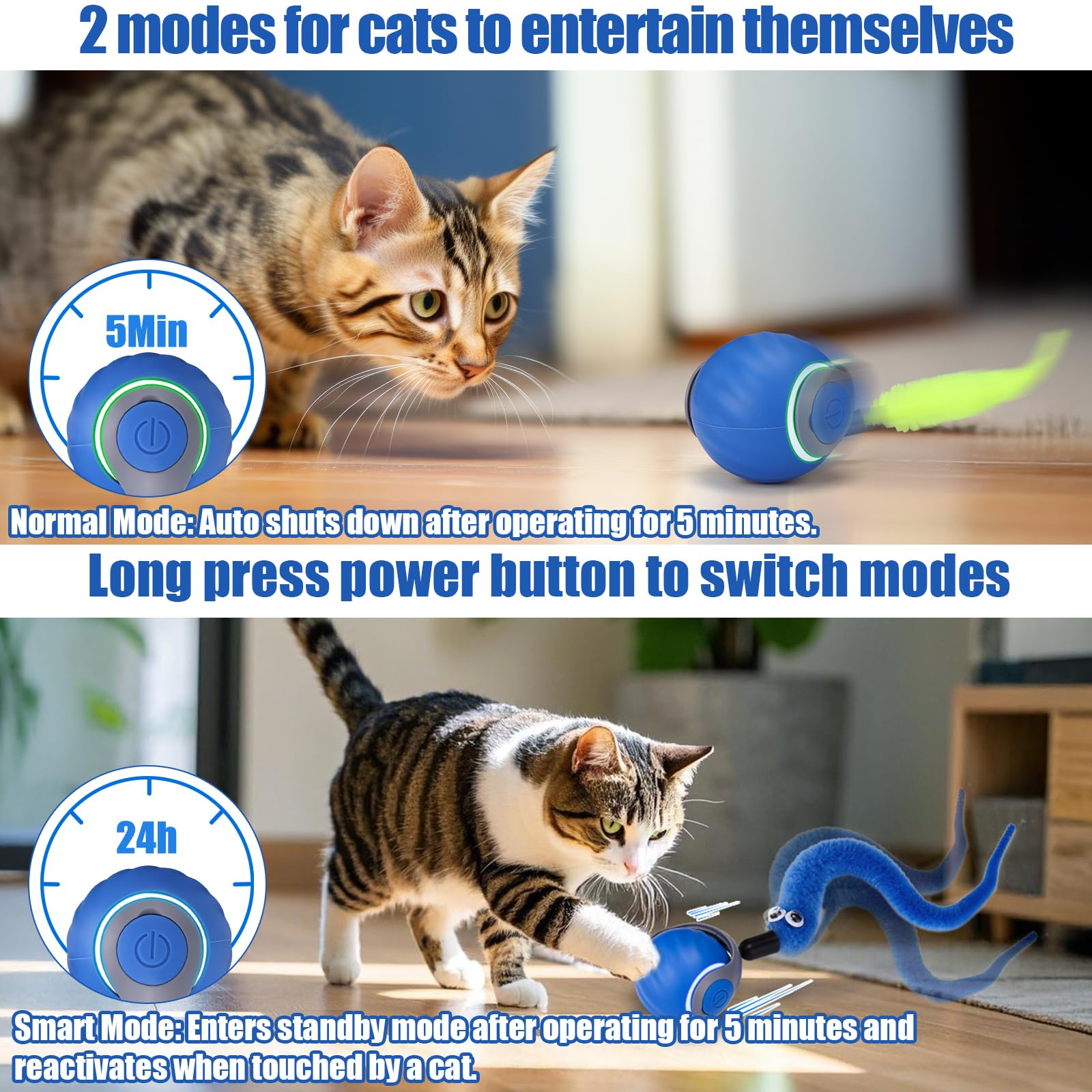 Aiersa Interactive Automatic Cat Toys For Indoor Adult Cats,Self Play Speed Tail Toy With 3 Tails And 4 Springs (Blue)