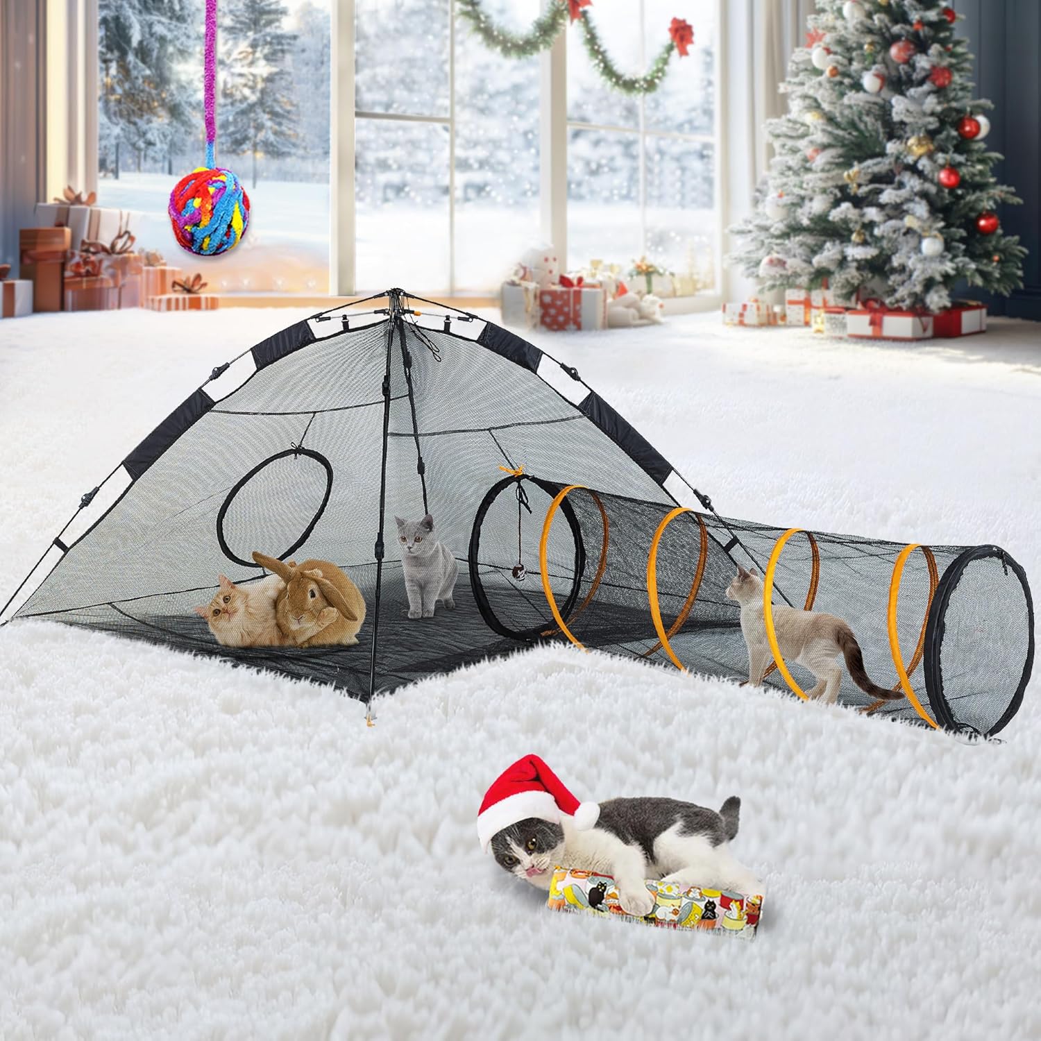 ITENT Cat Tent for Indoor and Outdoor Cat Enclosures(Outdoor, Tunnel, and Playhouse) Cat Playpen X-Large Portable Cat Tunnel Pla