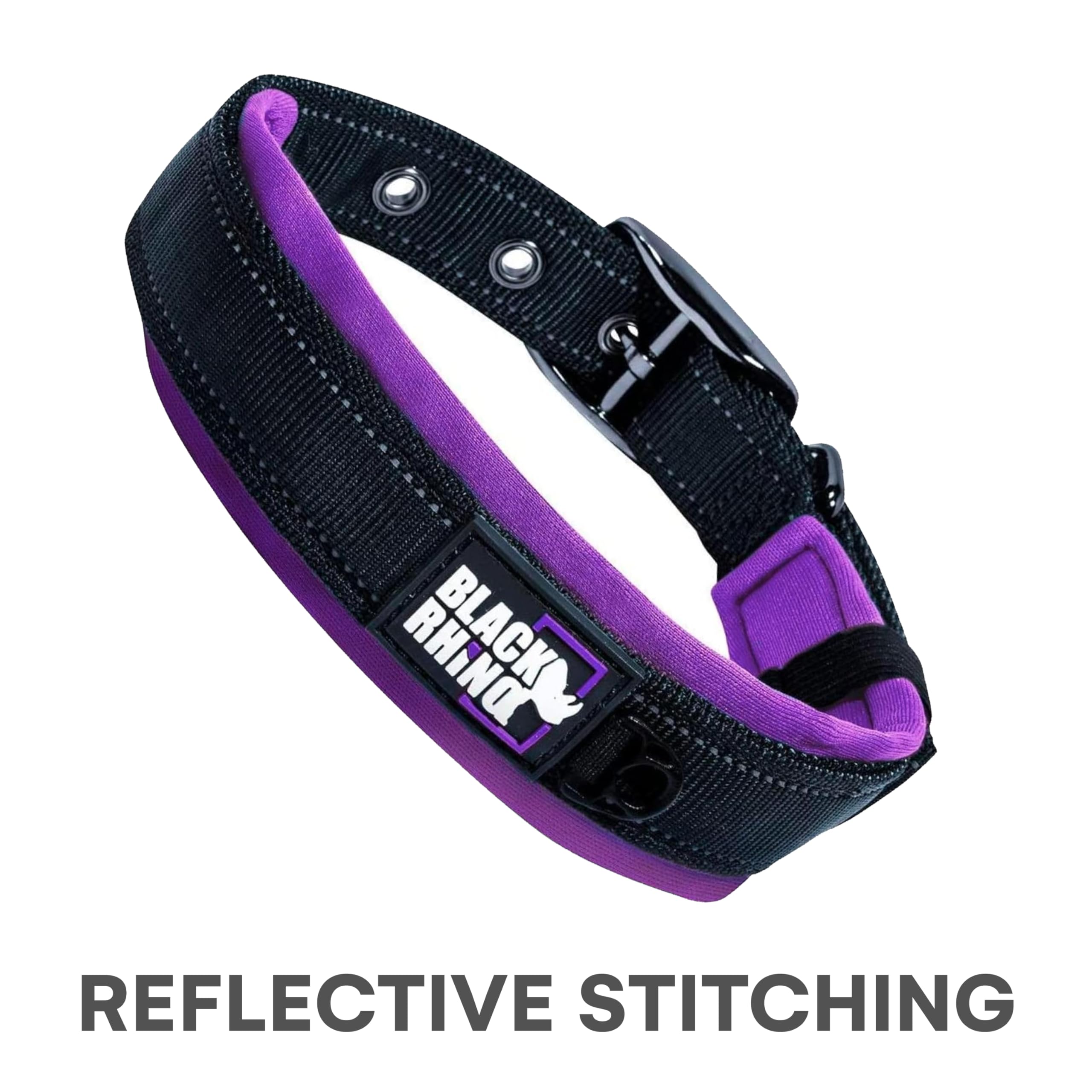 Black Rhino - The Comfort Collar Ultra Soft Neoprene Padded Dog Collar For All Breeds - Heavy Duty Adjustable Reflective Weatherproof (Xlarge, Purple/Bl)