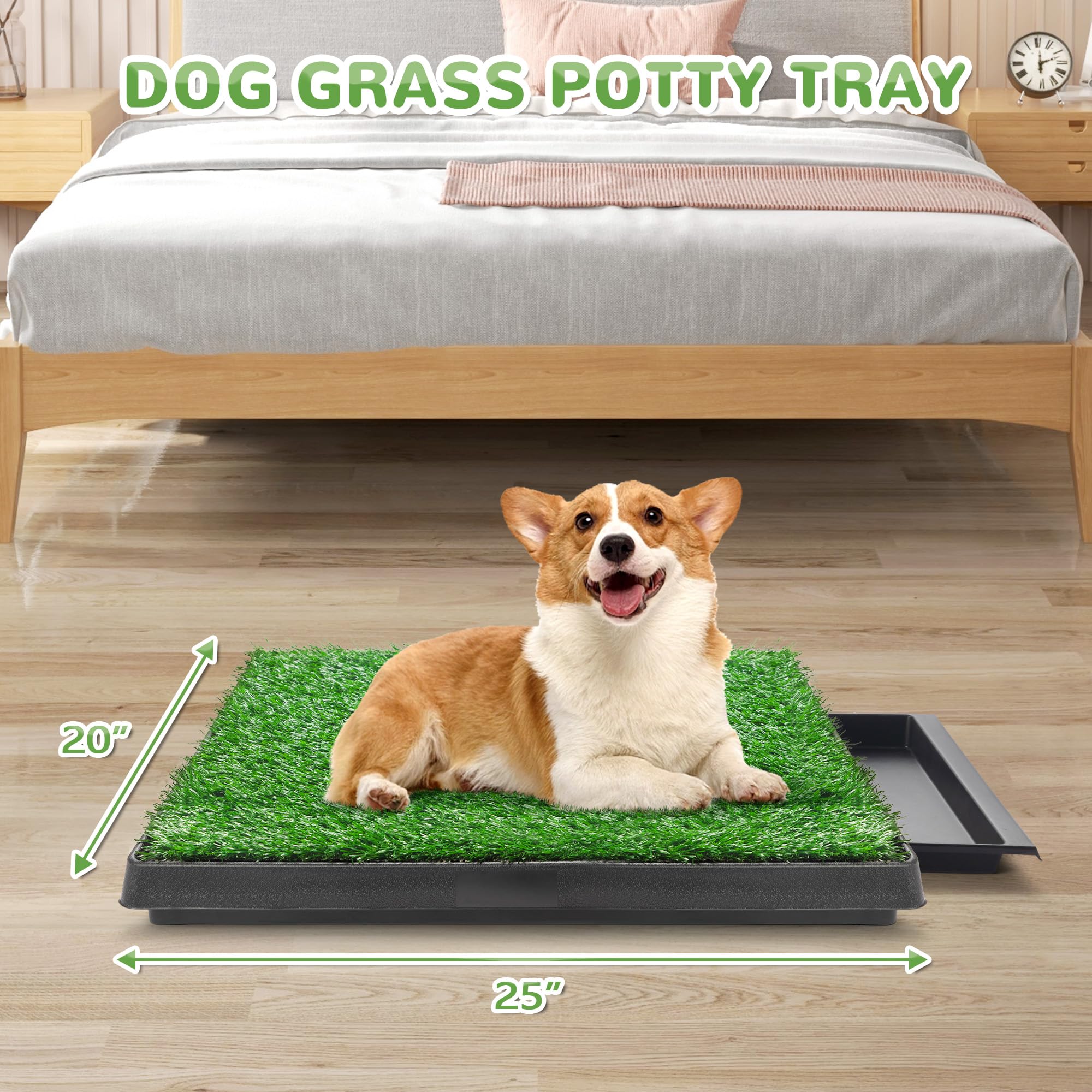 25'' x 20'' Dog Grass Pad with Tray, 3PCS Washable Artificial Grass Pee Pads for Indoor Dog Potty, Portable Reusable Pet Toilet