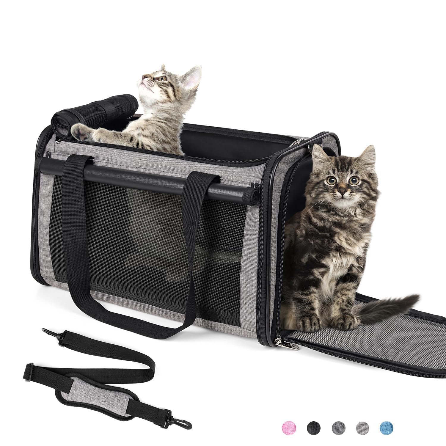 Yudodo 25 Lbs Lightproof Pet Carriers Airline Approved Dog Cat Travel Soft Sided Carrier Reflective Mesh Safe Pet Cat Carrier Foldable Portable Small Animal Rabbit Puppy Cat Carrier Grey