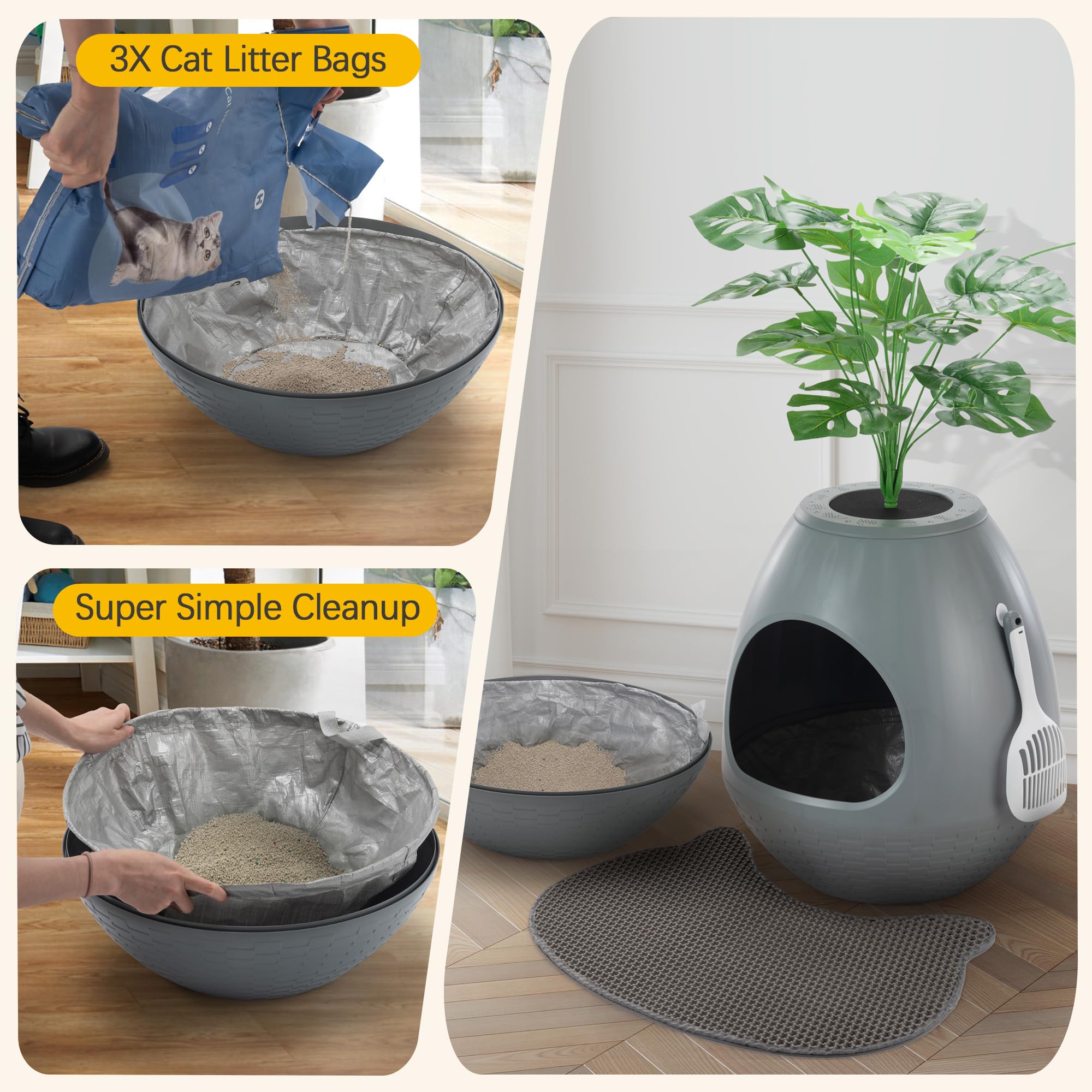 Eggloa6 Cat Litter Box Enclosure With 5Pcs Litter Box Liners, Large Diy Litter Box Furniture W/Cat Litter Mat, Smart Odor Remova