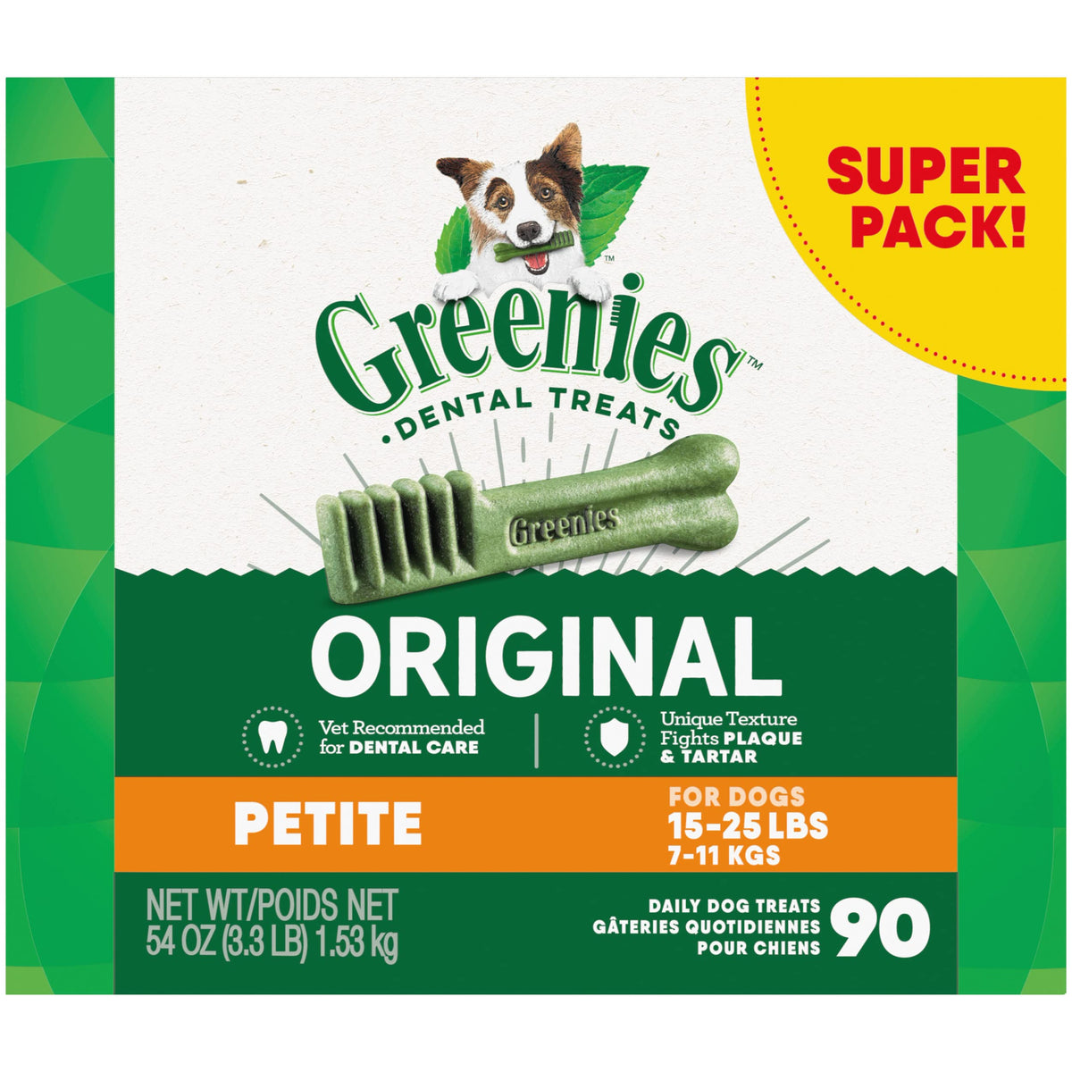 Greenies Original Petite Natural Dental Care Dog Treats, 54 Oz. Pack (90 Treats)