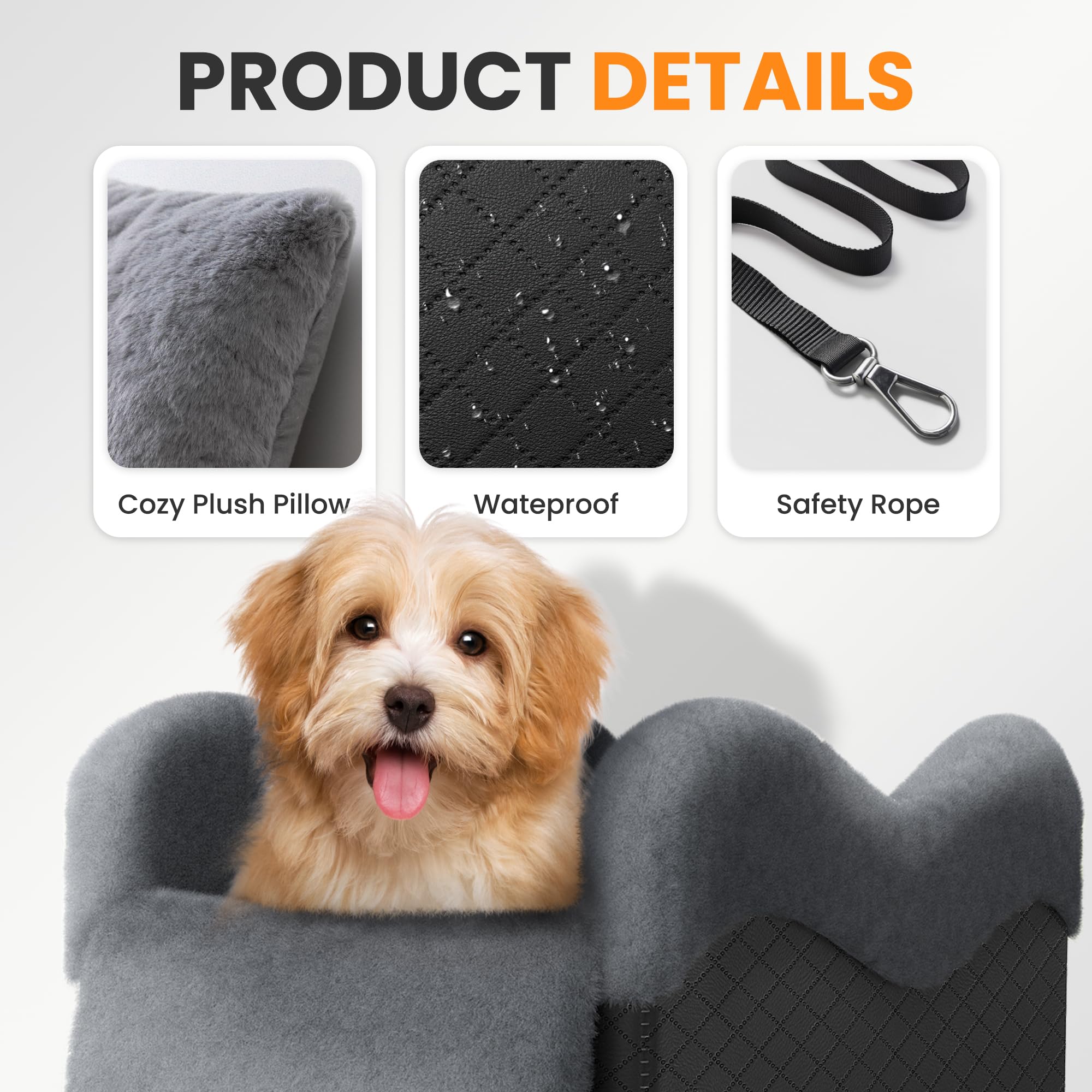 Mavora Max Portable Small Dog Seat for Car(Up to 11LB),Luxury Center Console Dog Car Seat Booster with Safety Tethers,Auti-Colla
