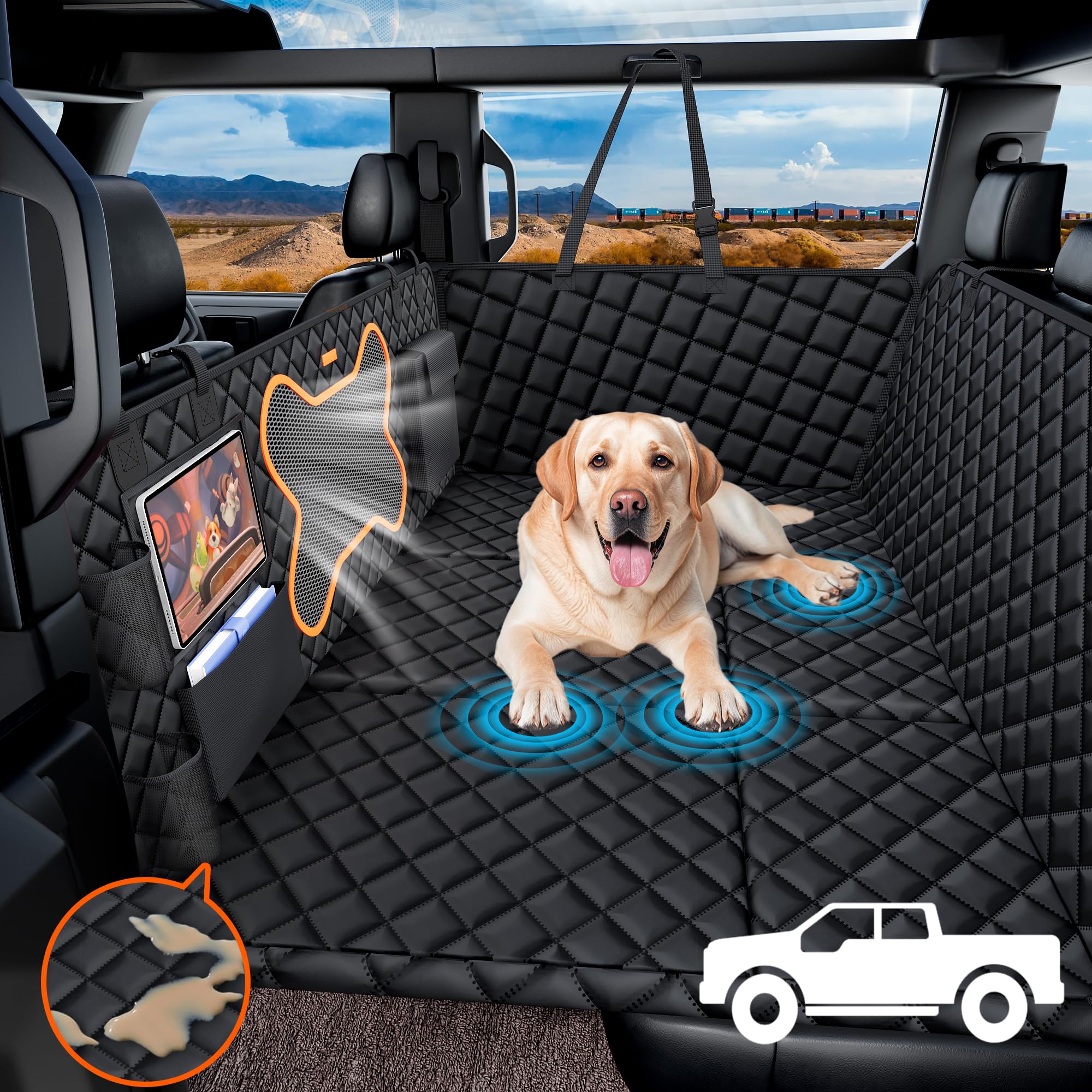 Truck Dog Seat Cover Back Seat, Backseat Extender Hard Bottom Heavy-Duty 400Lbs Holding For Larger Dogs Anti-Slip Waterproof Pet