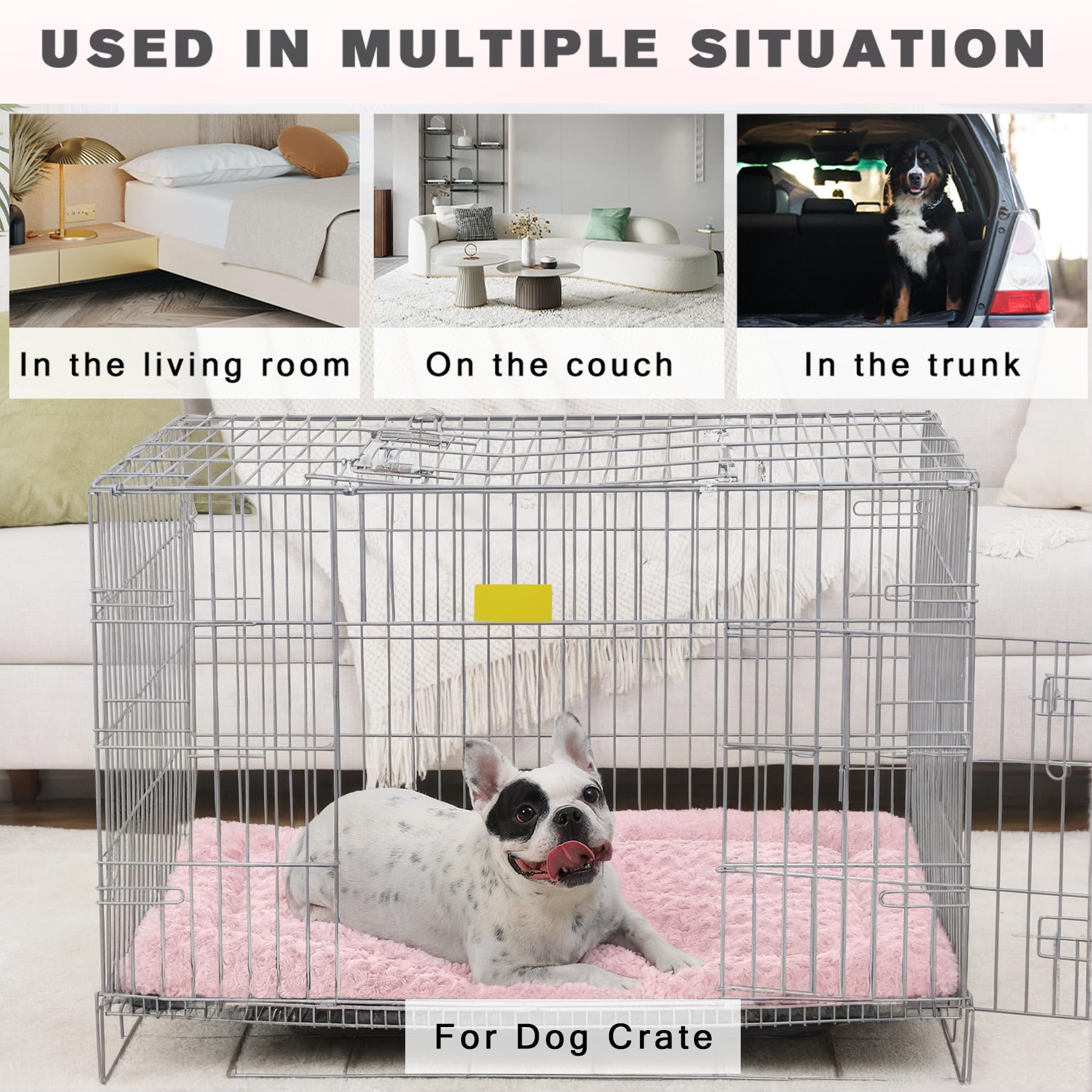 Washable Dog Bed Mat Reversible Dog Crate Pad Soft Fluffy Pet Kennel Beds Dog Sleeping Mattress For Large Jumbo Medium Small Dogs, 41 X 27 Inch, Pink