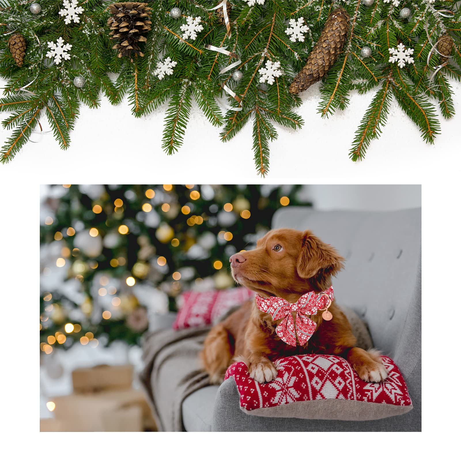 Up Urara Pup Christmas Dog Collar With Bow Tie, Cotton Christmas Bowtie Collar For Medium Girl Boy Dog, Red Dog Collar Bowtie Wi