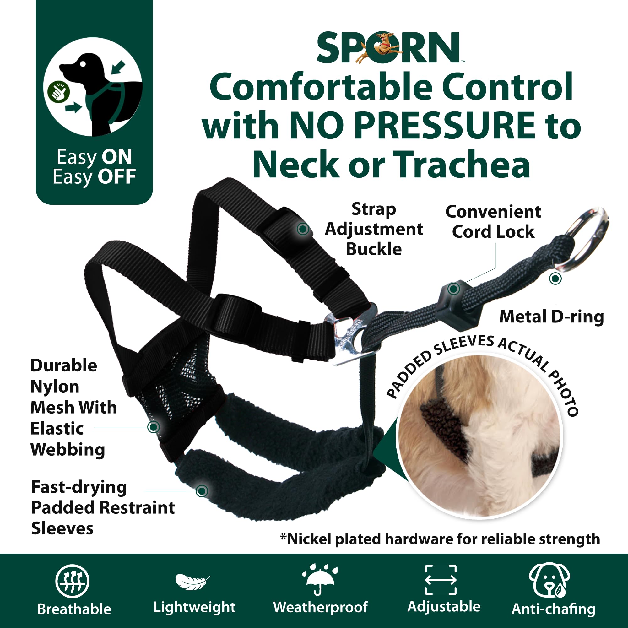 Sporn Non- Pull Mesh Harness, Black, Extra Large