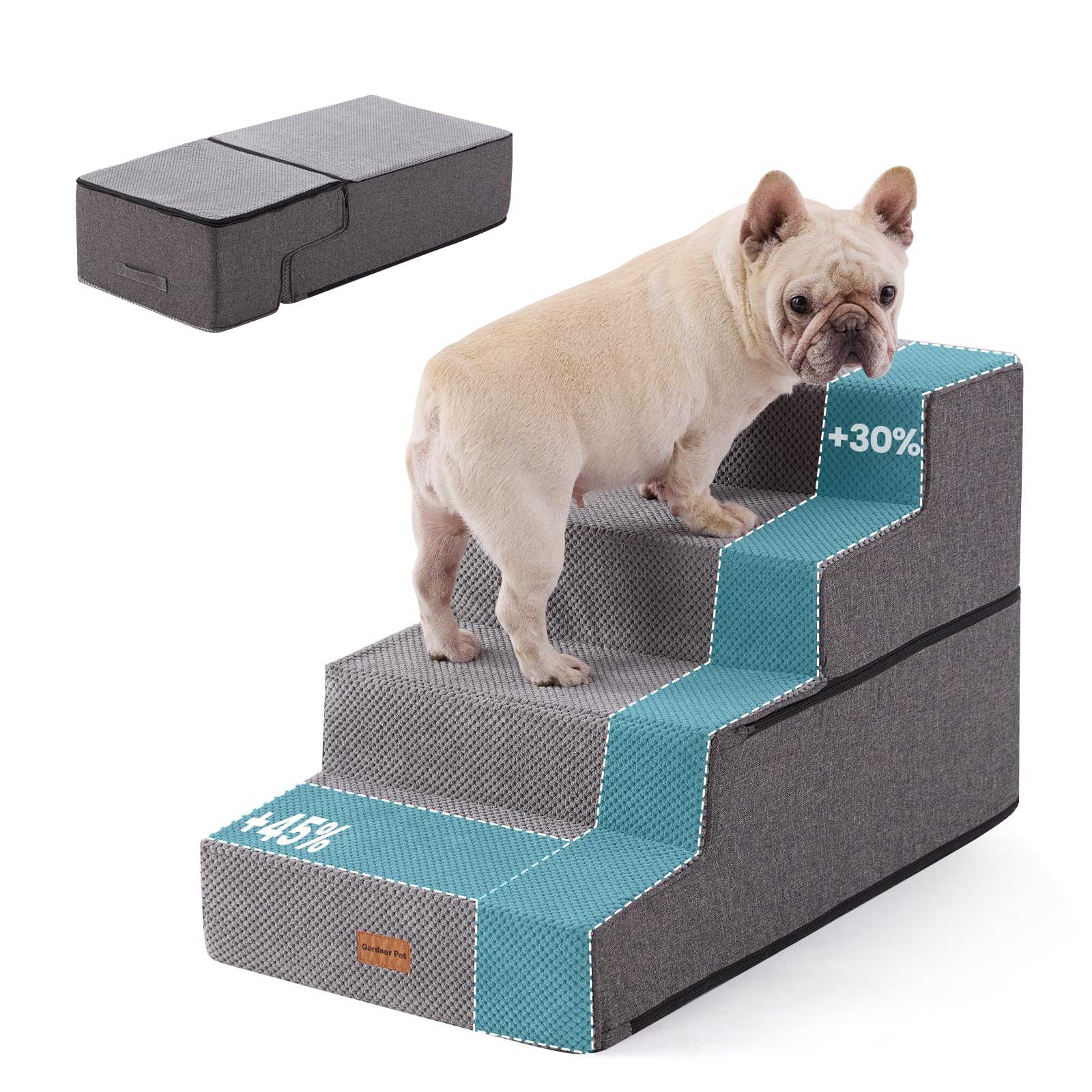 Gardner Pet Dog Stairs for Small Dogs 18.5 H, 4-Step Extra Wide Dog Steps for Bed, Pet Stairs for Bed and Couch with Durable Non