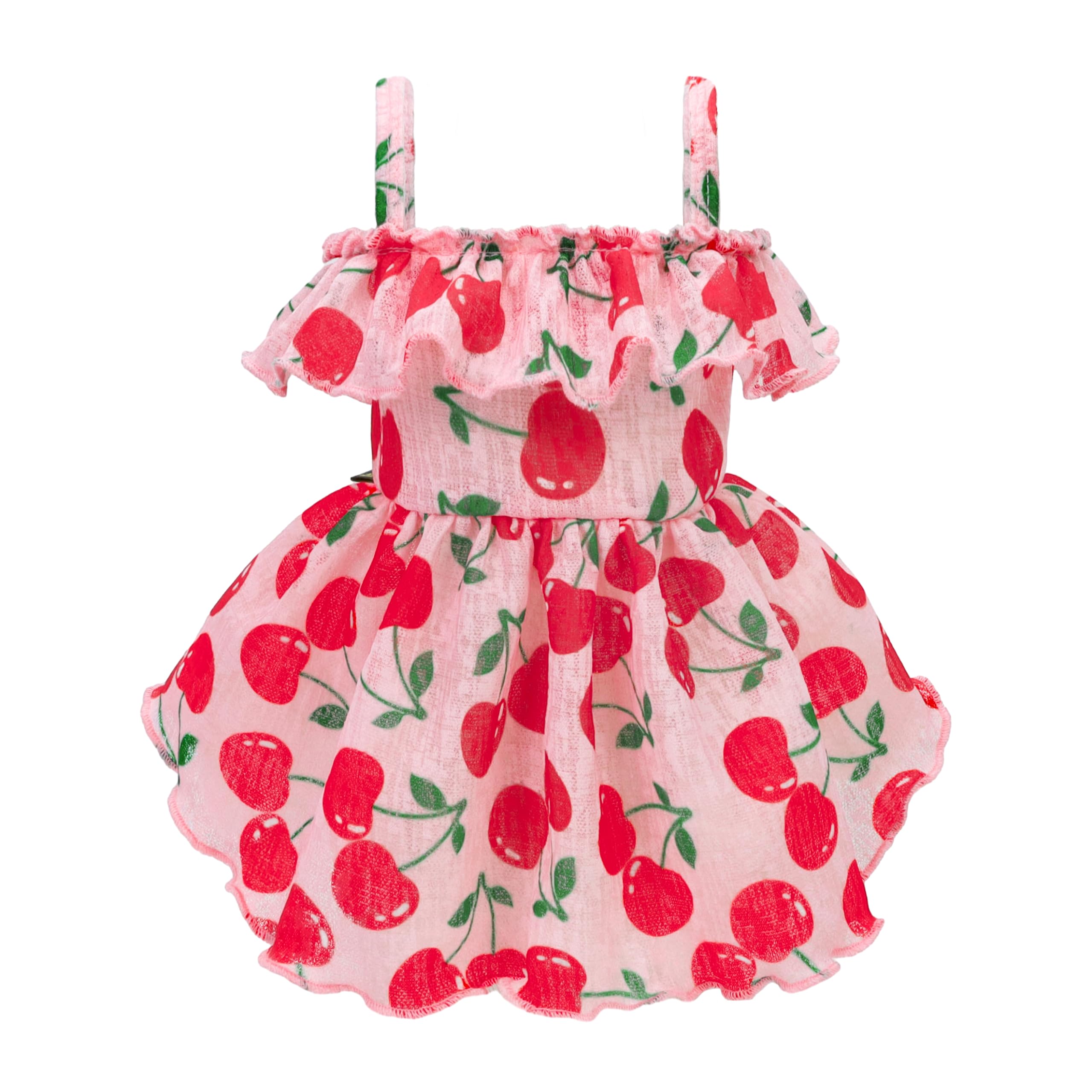 Fitwarm Cherry Dog Dress, Dog Clothes For Small Dogs Girl, Ruffled Hawaiian Dog Dress, Female Pet Outfit, Pink, Red, Xs