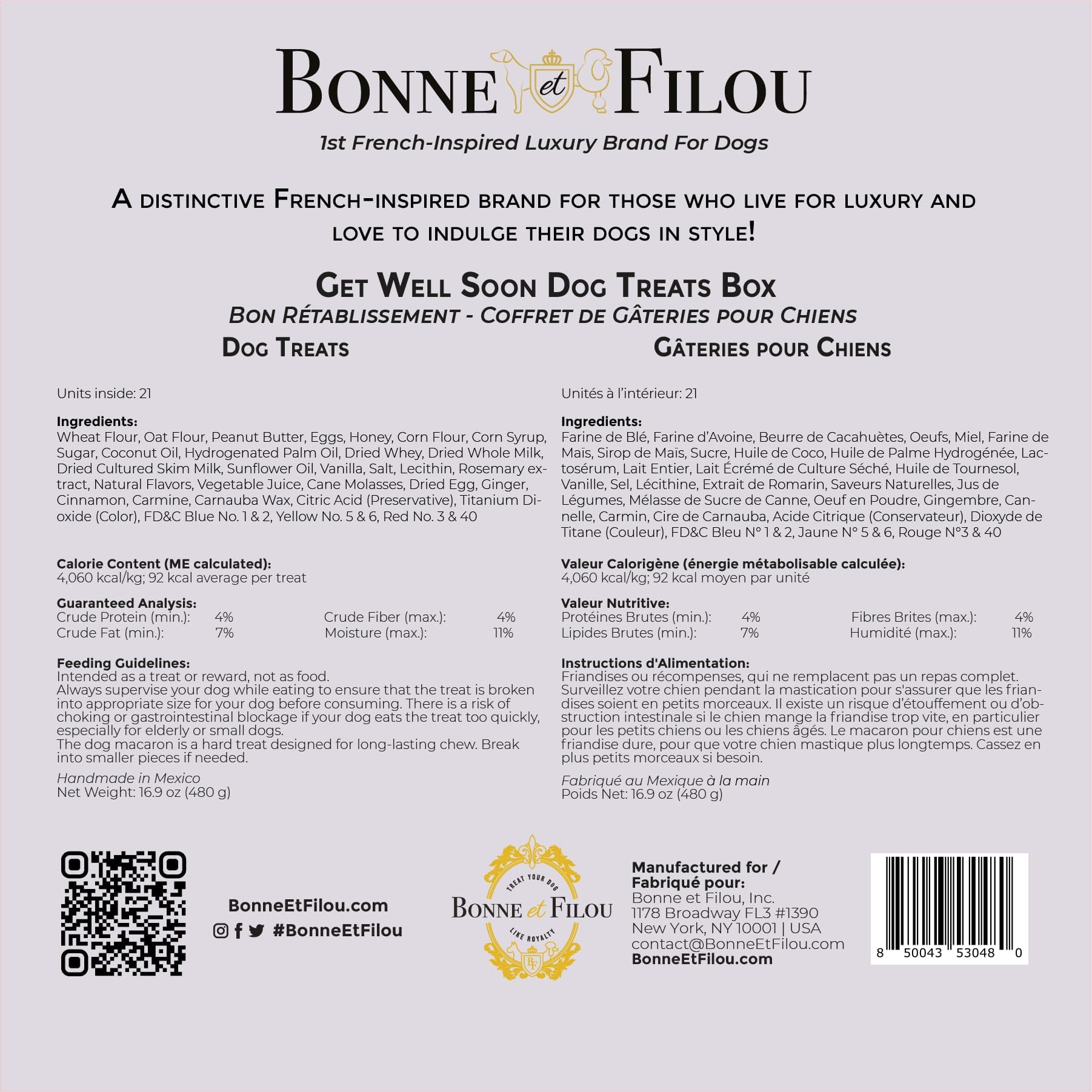 Bonne et Filou Get Well Soon Dog Treats, Gourmet Gift Box, 21 Luxury Macarons, Truffles & Bone Cookies, Healthy & Delicious Snac