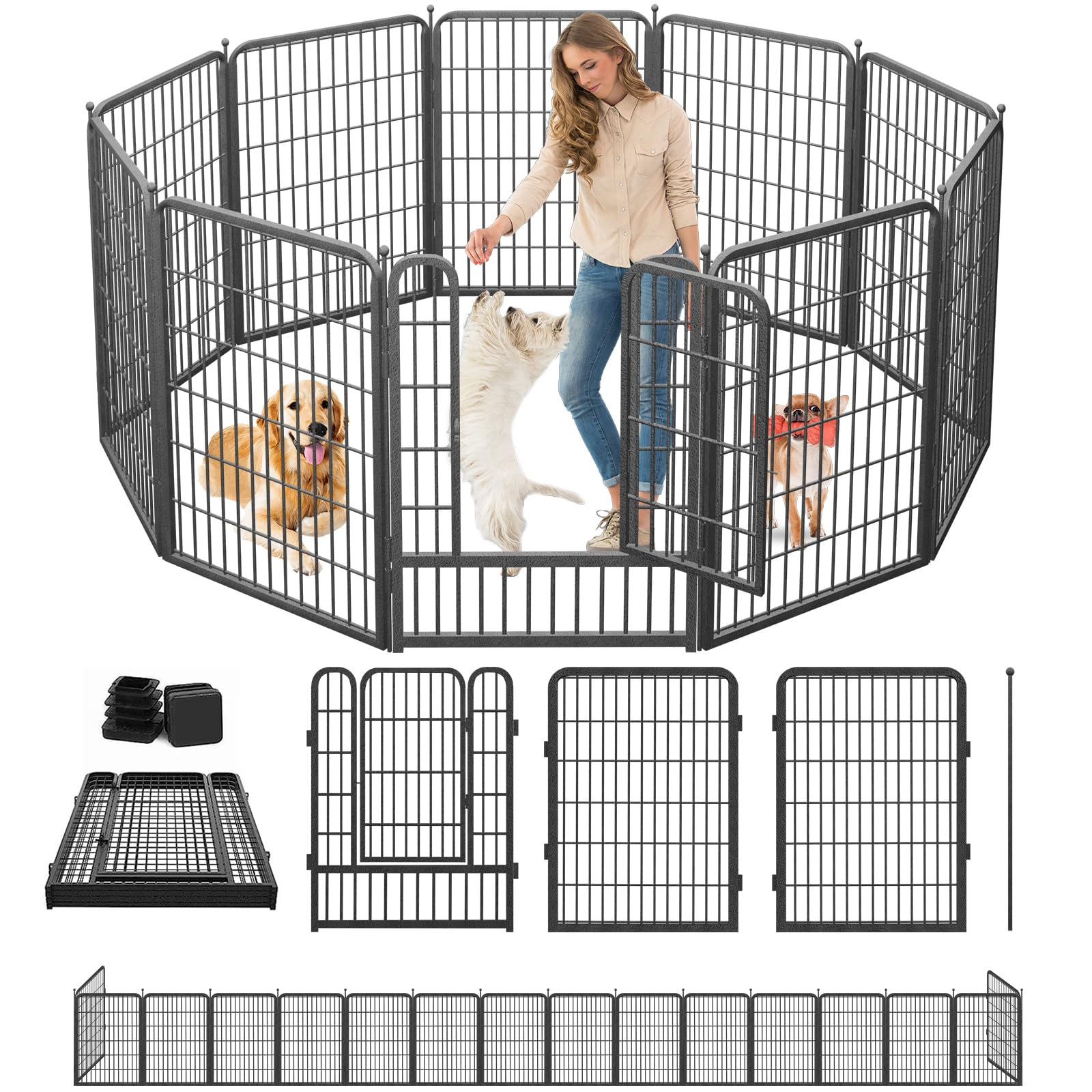 Jhsomdr Dog Playpen 40 Height 10 Panels Puppy Playpen Indoor Portable Dog Fence Outdoor For Yard Indoor Dog Pen For Medium/Sma
