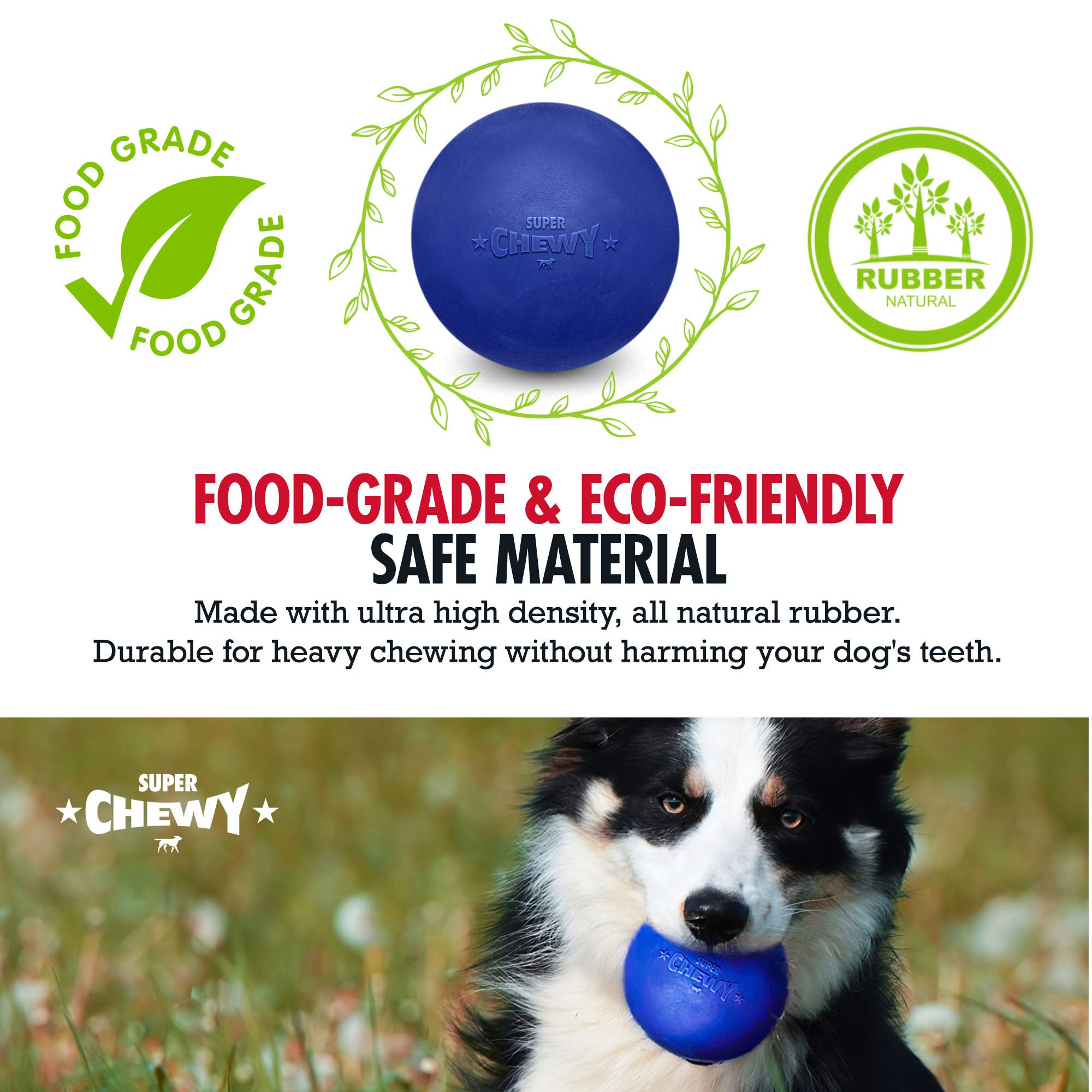Superchewy Tough Dog Ball Toy | Lifetime Replacement Guarantee | Strong Natural Rubber | Great Dog Fetch Toy | Chew Toy For Dogs
