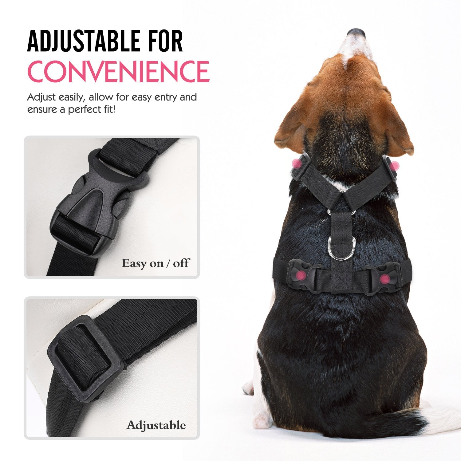 Pawaboo Dog Safety Vest Harness, Pet Car Harness Vehicle Seat Belt With Adjustable Strap And Buckle Clip, Easy Control For Driving Traveling Safety For Small Medium Dogs Cats, Small, Black