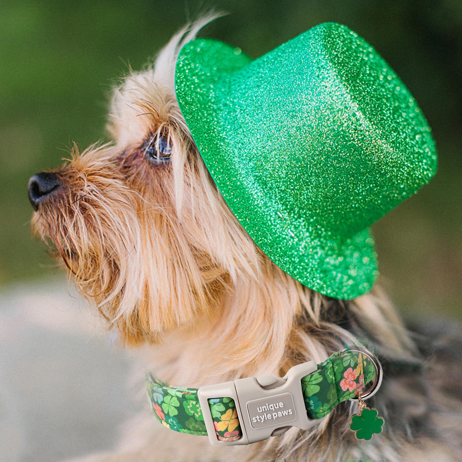 St. Patrick'S Dog Collar,Unique Style Paws Green Clover Dog Collar,Shamrock Pet Collar,Adjustable Cotton Collar With Quick Relea