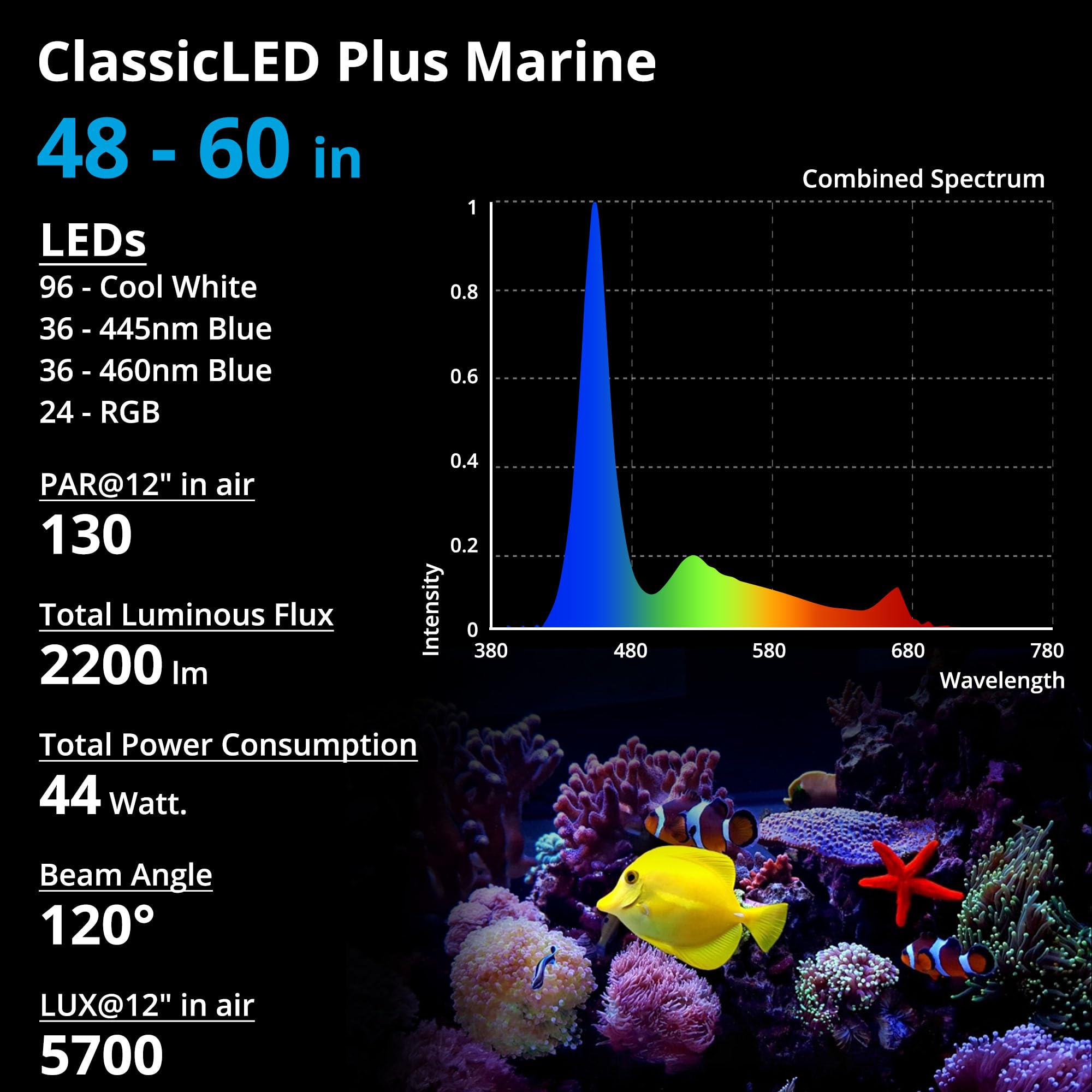 Nicrew 48W Saltwater Aquarium Light, Marine Led Reef Light For Corals, Programmable Timer Controller, 48 To 60-Inch