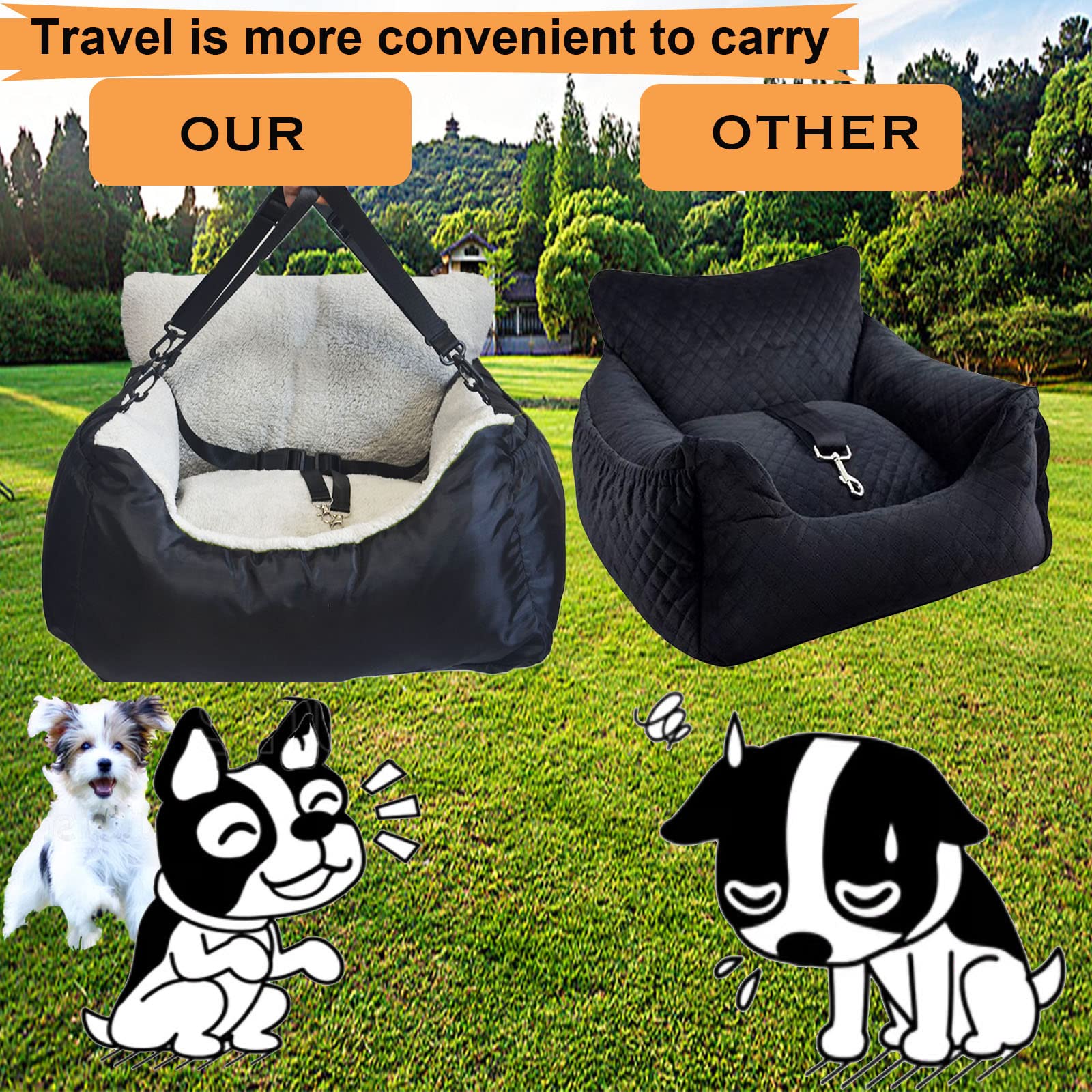 Small Dogs Car Seat,Fully Detachable And Washable Ultra Soft Car Travel Bed, With Clip-On,Two Portable Handle And Storage Pockets Puppy Dog Booster Seats,Portable Dogcar Travel Carrier Bed