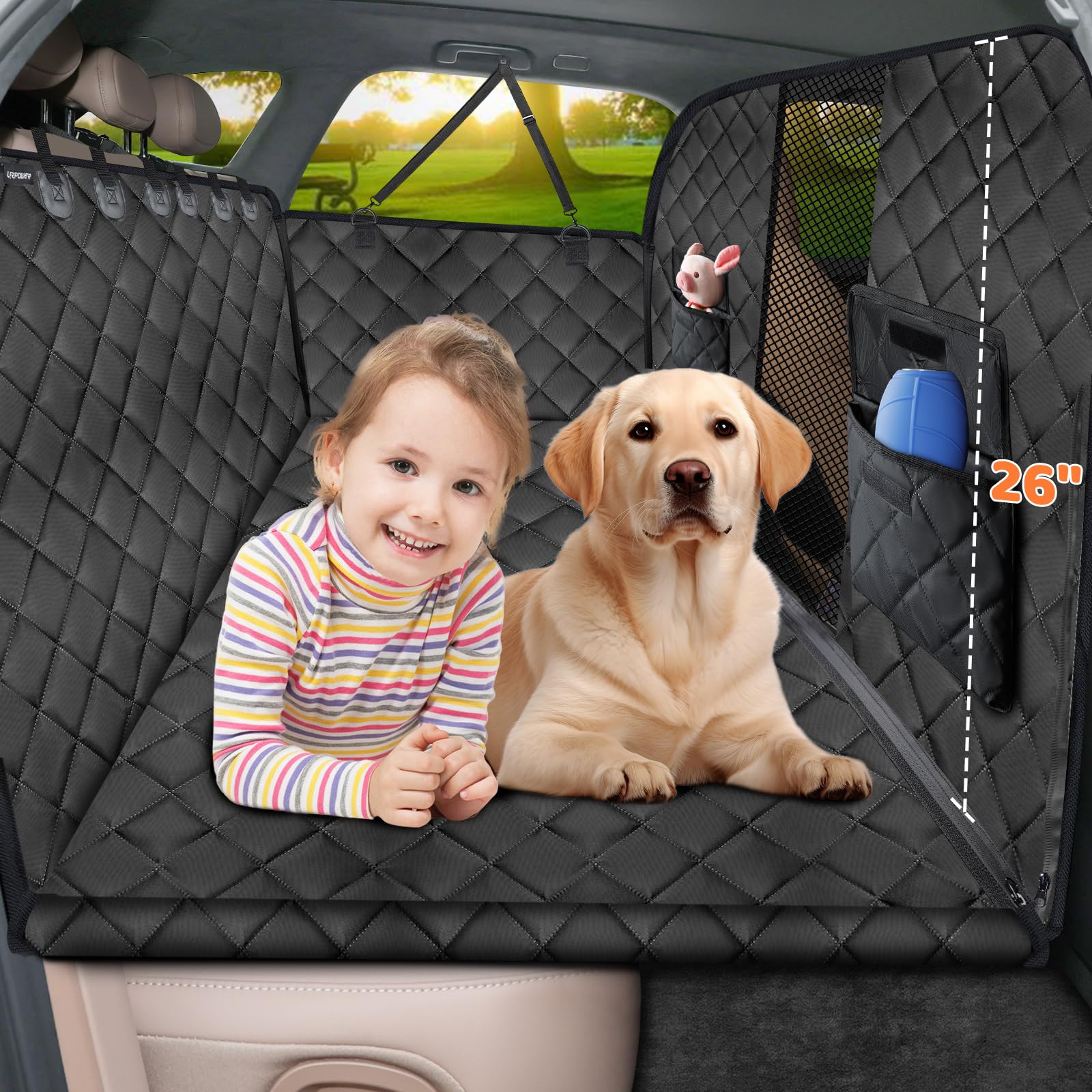 Urpower Back Seat Extender For Dogs, High Barrier Hard Bottom Dog Car Seat Cover Holds 400 Lbs, Waterproof Dog Car Hammock With Mesh Window Dog Car Bed Pet Backseat Protector For Car, Suv, Small Truck
