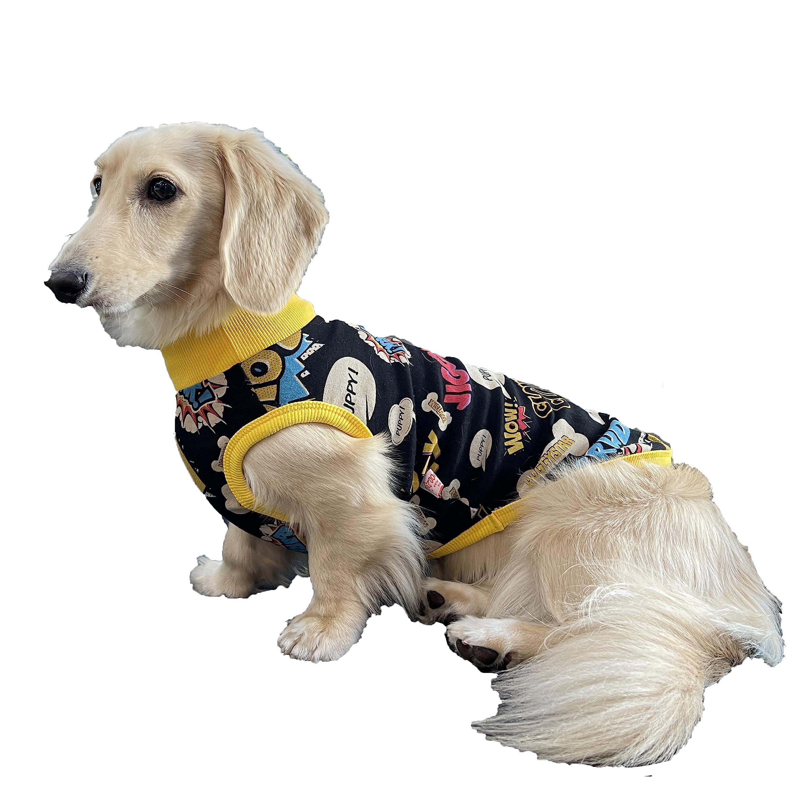 D Doggy Star Dachshund Clothes For Dogs Mini And Adults T Shirts (M,Comic Black)