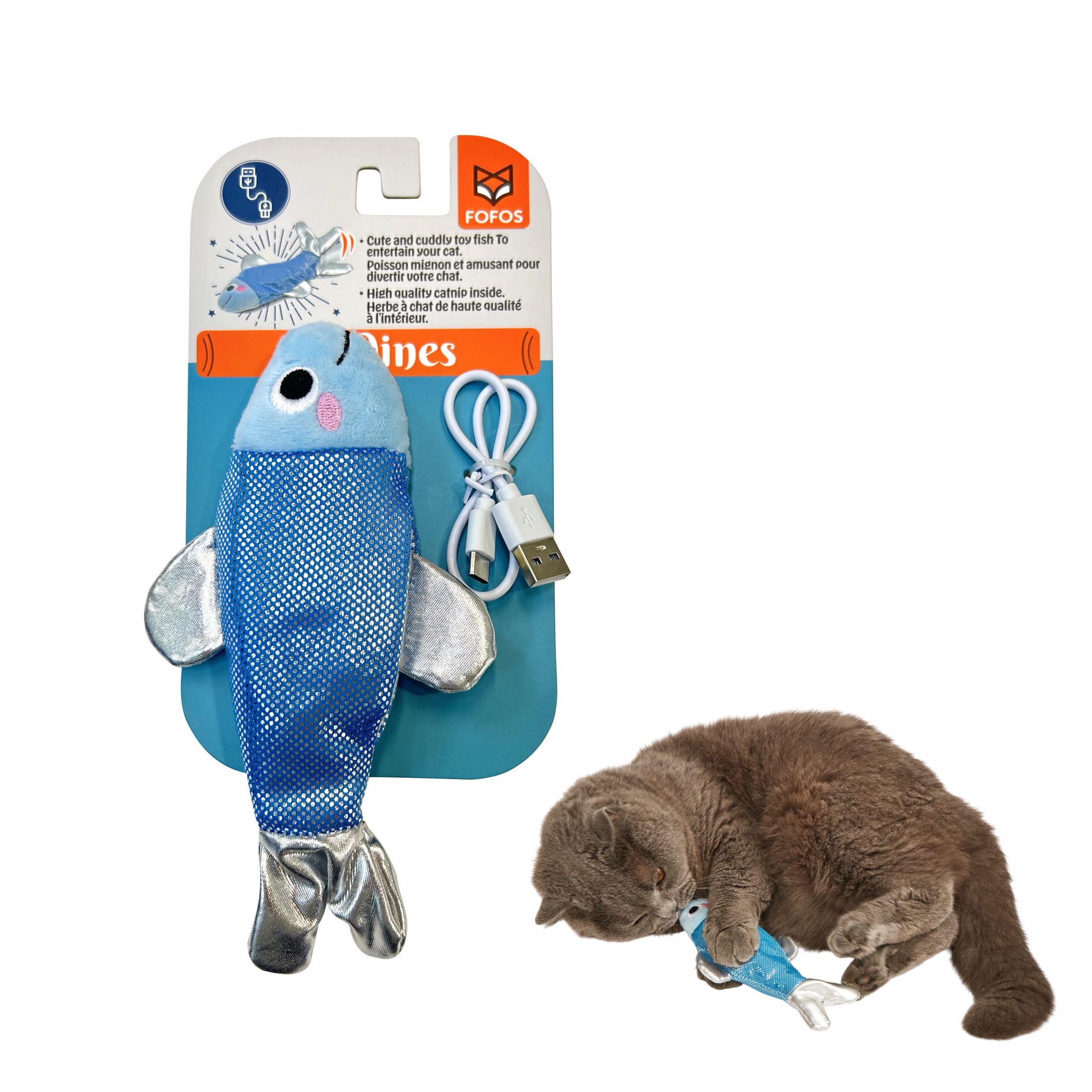 Barkbutler X Fofos Sardine Dancing Fish  Interactive Cat Toys, TouchActivated Flapping Motion Toys For All Breeds  Blue