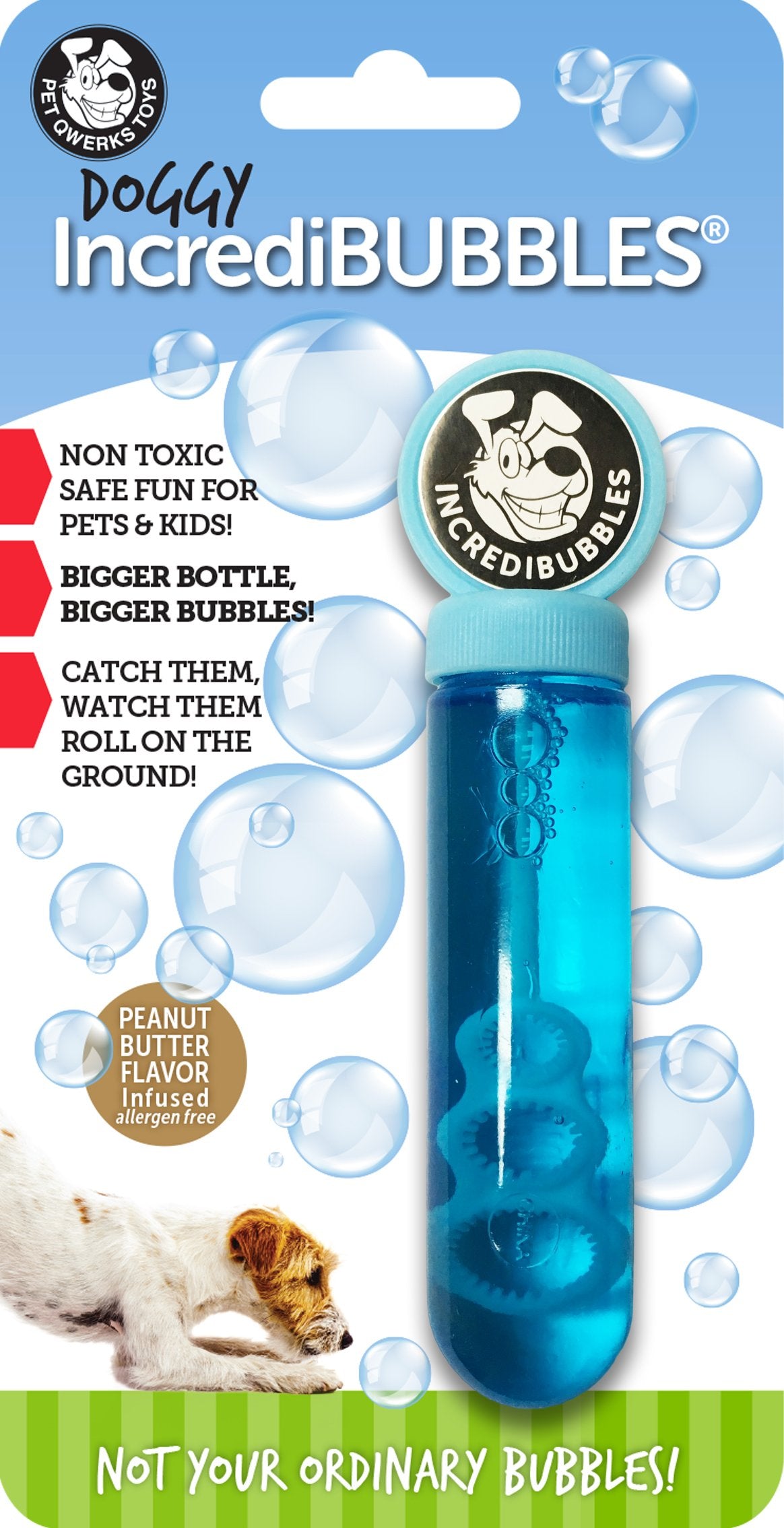 Pet Qwerks Incredibubbles Interactive Pet Toys  Long Lasting Edible Bubbles for Dogs & Cats  Peanut Butter Flavor  38 ML, All