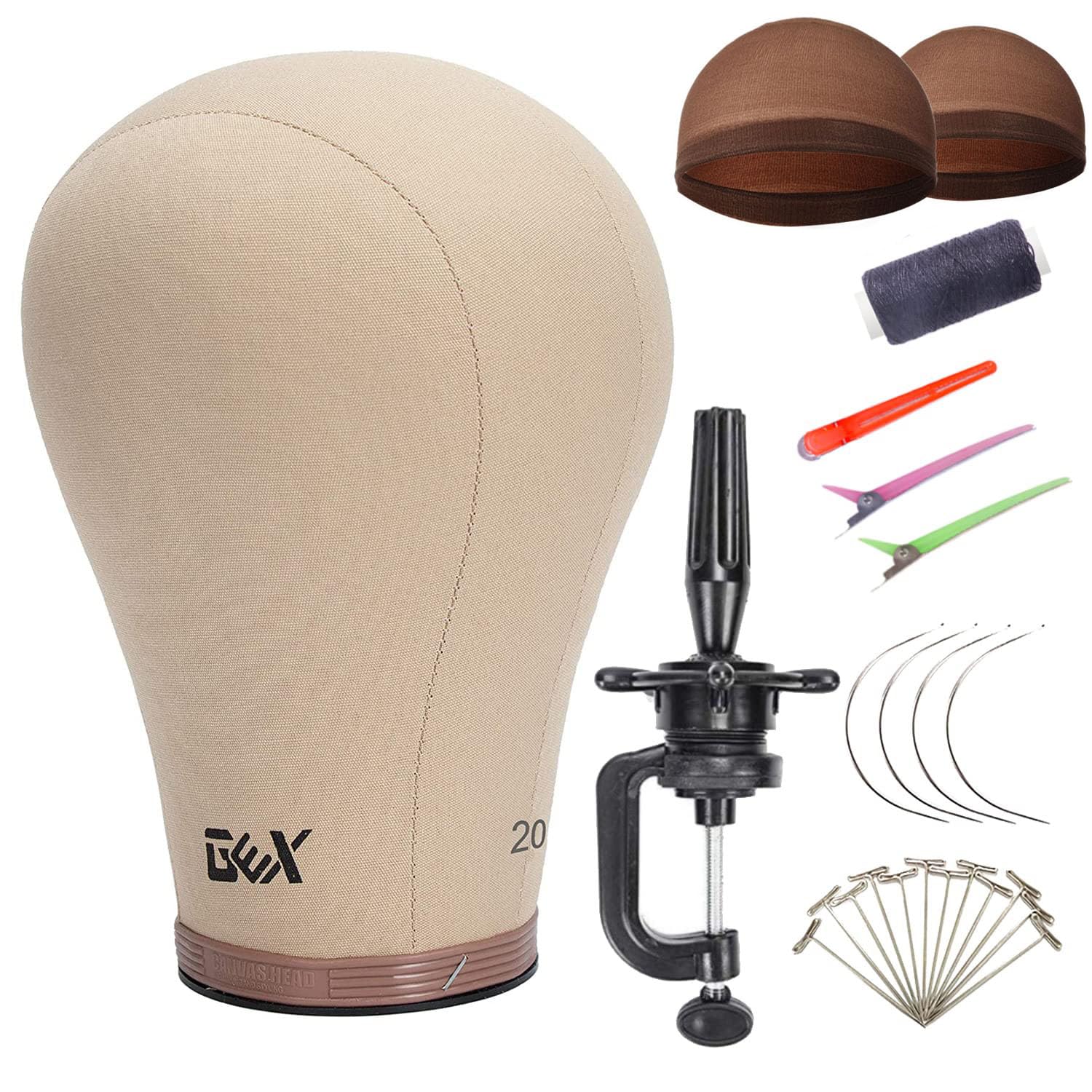 Gex 20-24 Cork Canvas Block Head Mannequin Head Wig Display Styling Head With Mount Hole (Light Brown, 20)