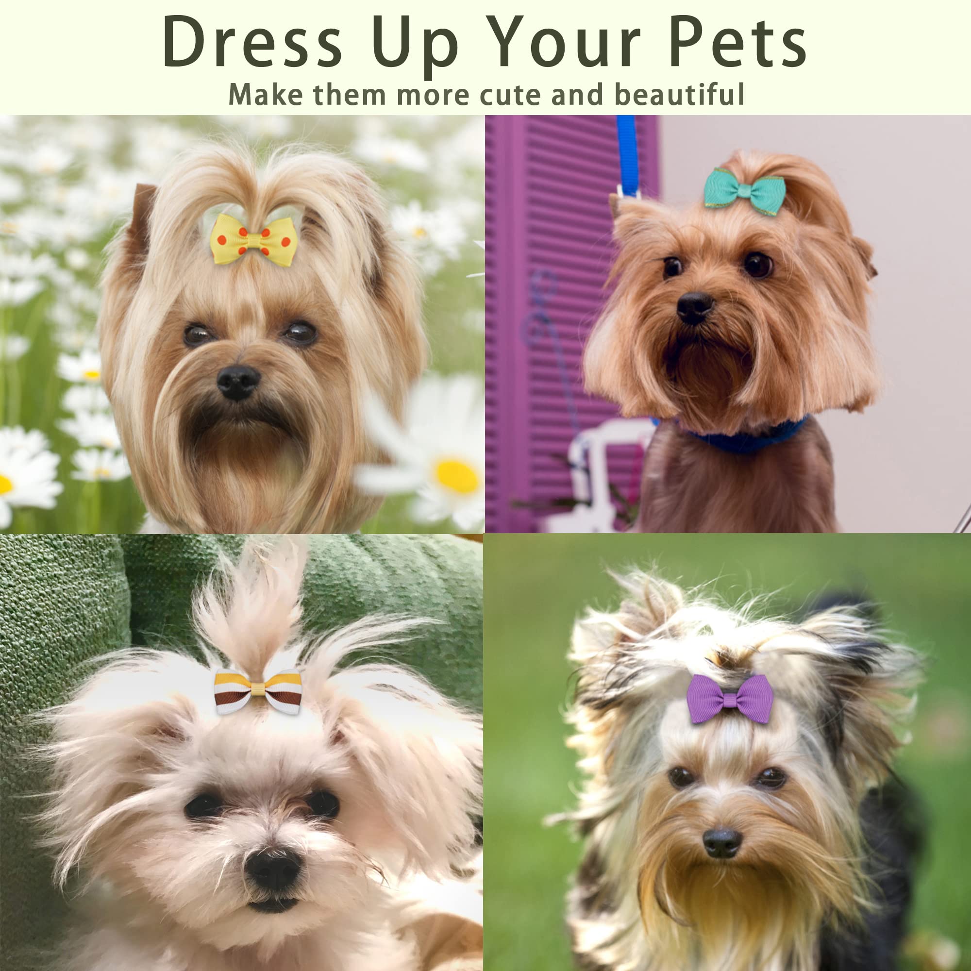 Yxiang 100Pcs Dog Bows, Cute Dog Hair Bows Yorkie Puppy Bows With Rubber Band Pet Grooming Bows Colored Polka Dot Dog Hair Acces