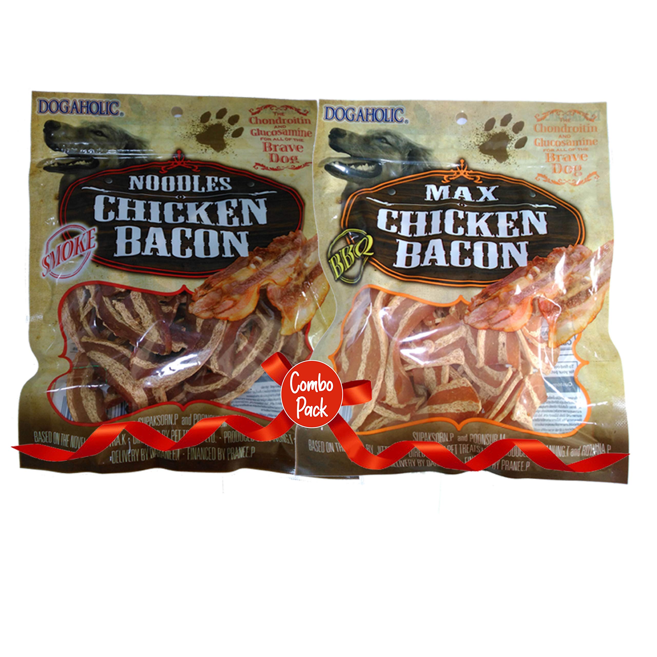 Dogaholic Snacks Combo Pack For Dogs Treats With Smoked Noodles And Chicken Bacon Strips, Low Fat Easy To Digest Natural Dog Tre
