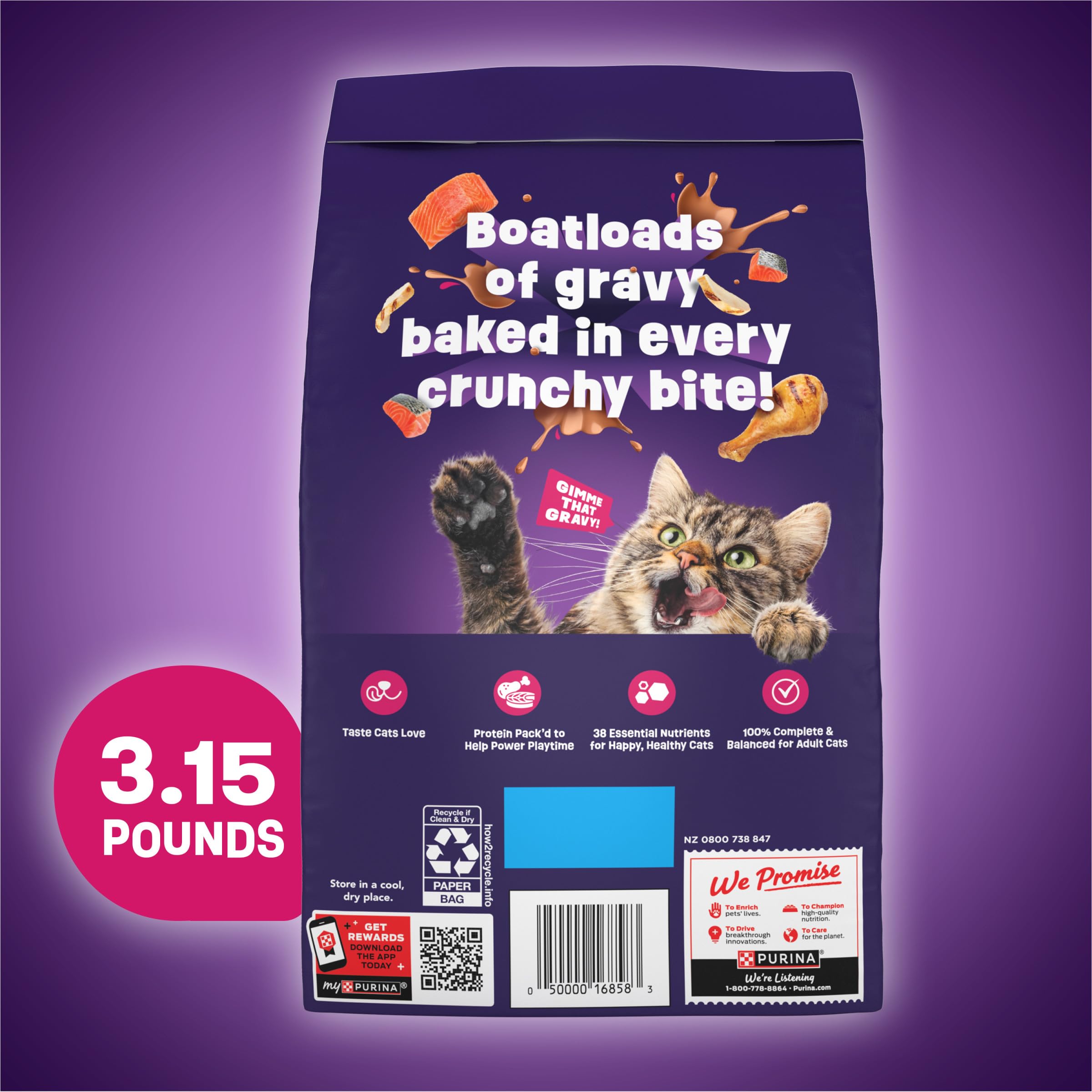 Purina Friskies Dry Cat Food Gravy Swirld With Flavors of Chicken, Salmon and Gravy - 3.15 lb. Bag