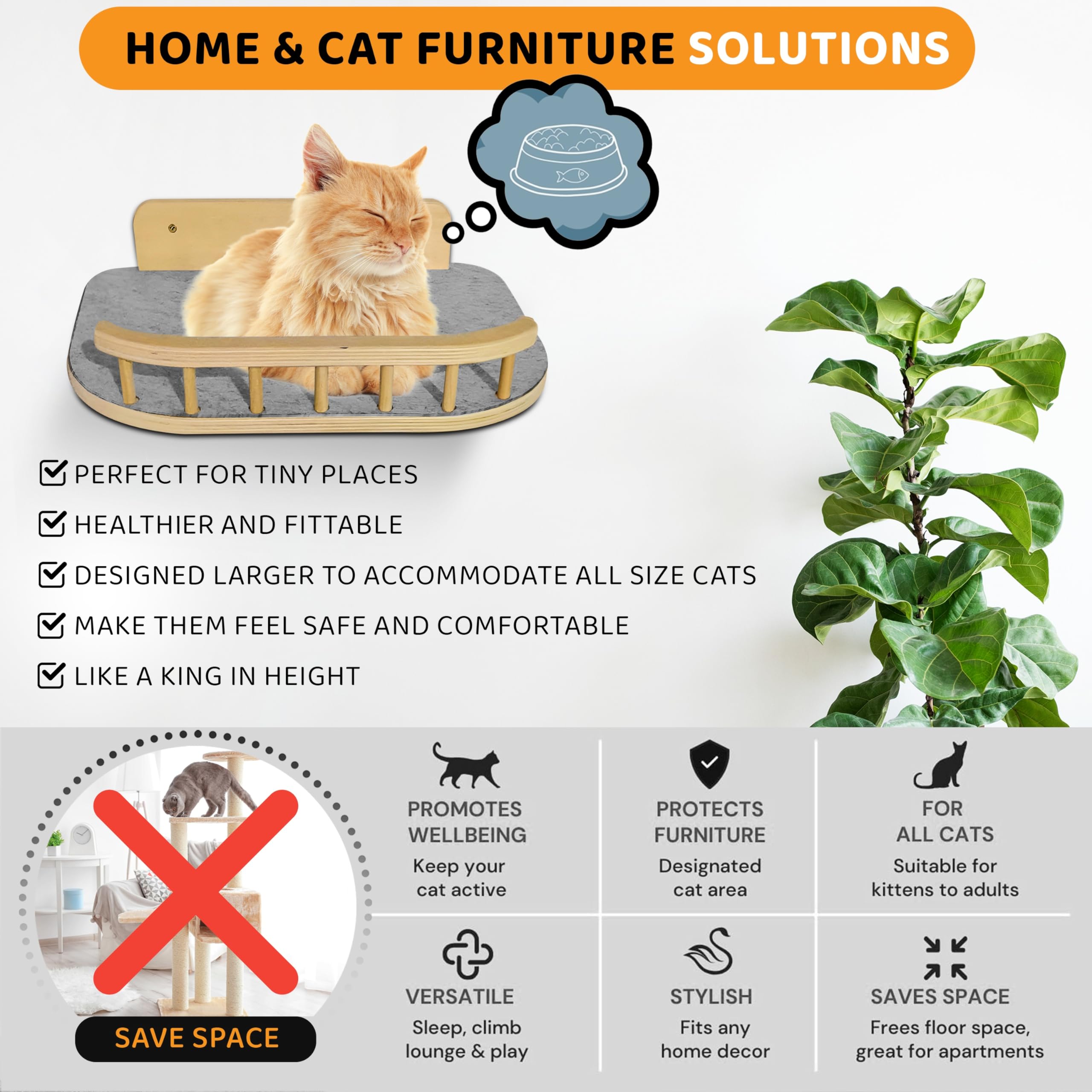 Buoga - Large Cat Wall Shelves + 3 Cat Wall Steps, Cat Tree, Cat Corner Shelf, Cat Shelf, Cat Bed, Cat Scratcher, Cat Wall Furni