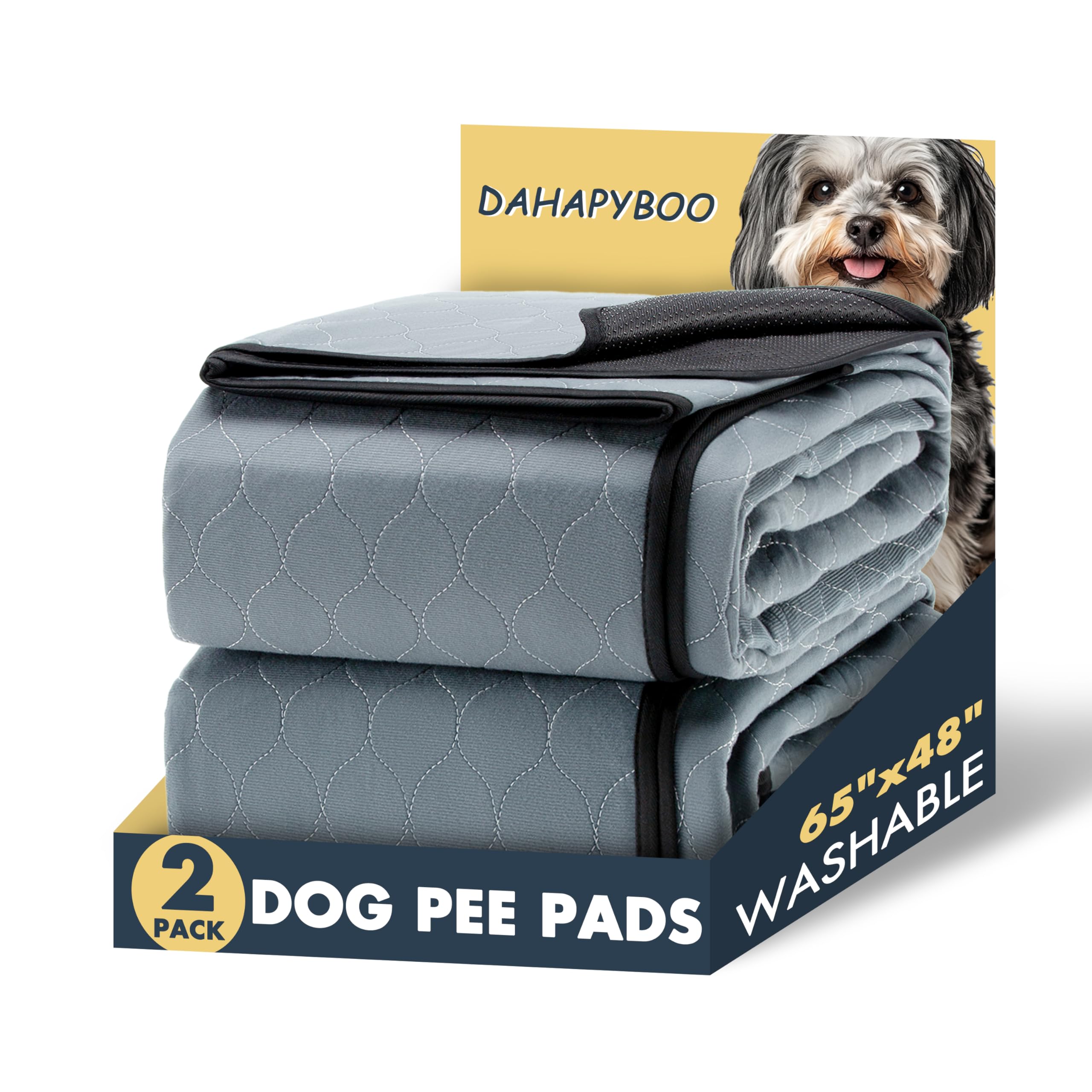 Dahapyboo Extra Large Washable Pee Pads For Dogs,2Pack Reusable Puppy Pads For Dogs,65X48 Non-Slip Waterproof Pet Training Pads 