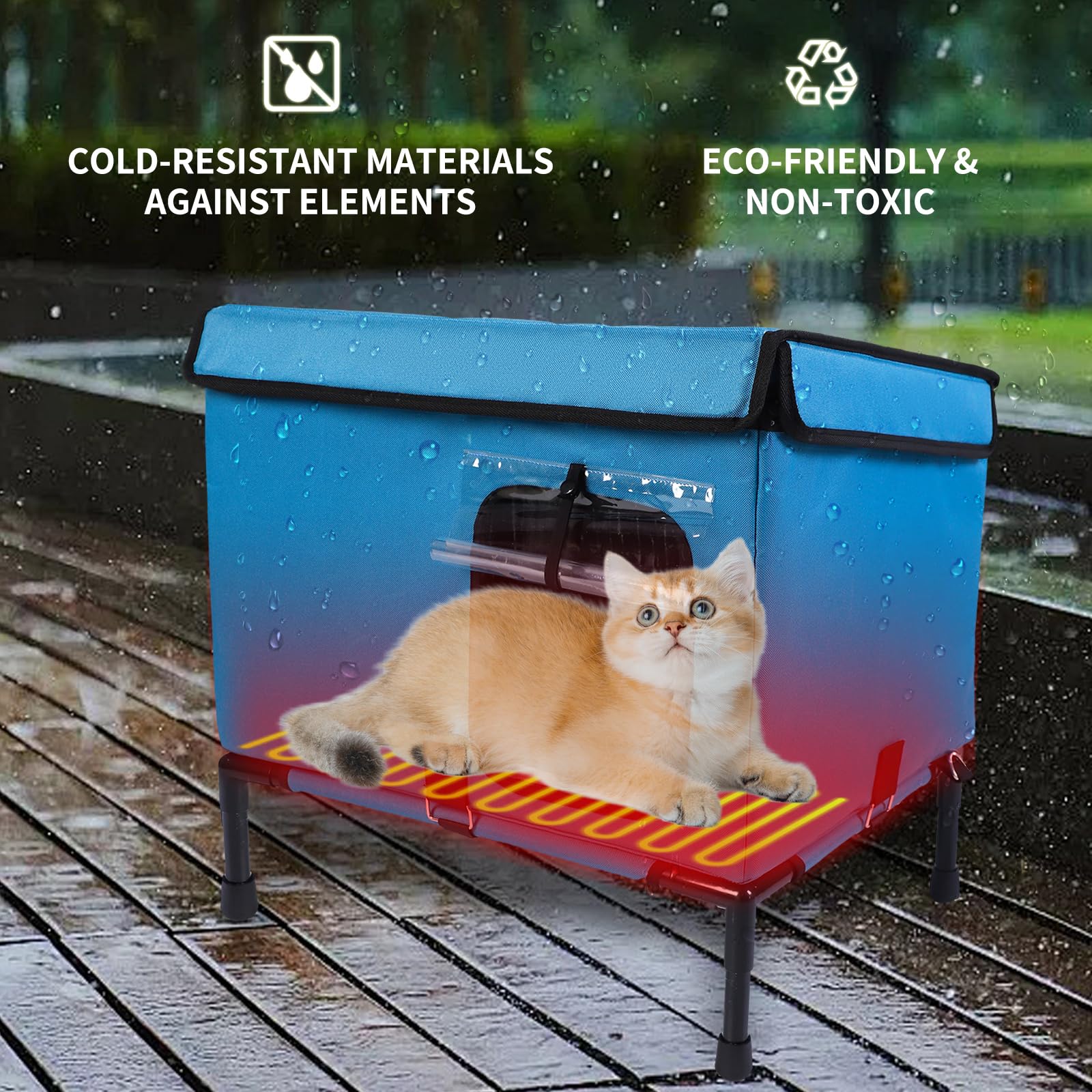 Heated Cat House For Outside, Large Weatherproof Heated Cat Shelter With Heating Pet Pad,Pet Houses For Outdoor Cats(21 * 16 * 1