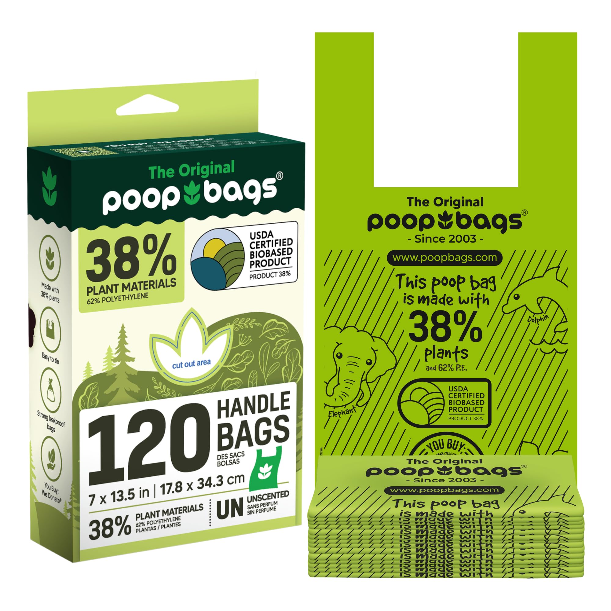 The Original Poop Bags® Dog Bags For Poop, Doggy Poop Bags Refills, Doggy Poop Bags 38% Plant Based Usda, Poop Bags For Dogs, Dog Poo Bags With Handle Tie - Leak Proof & Strong Doggy Bag, Unscented