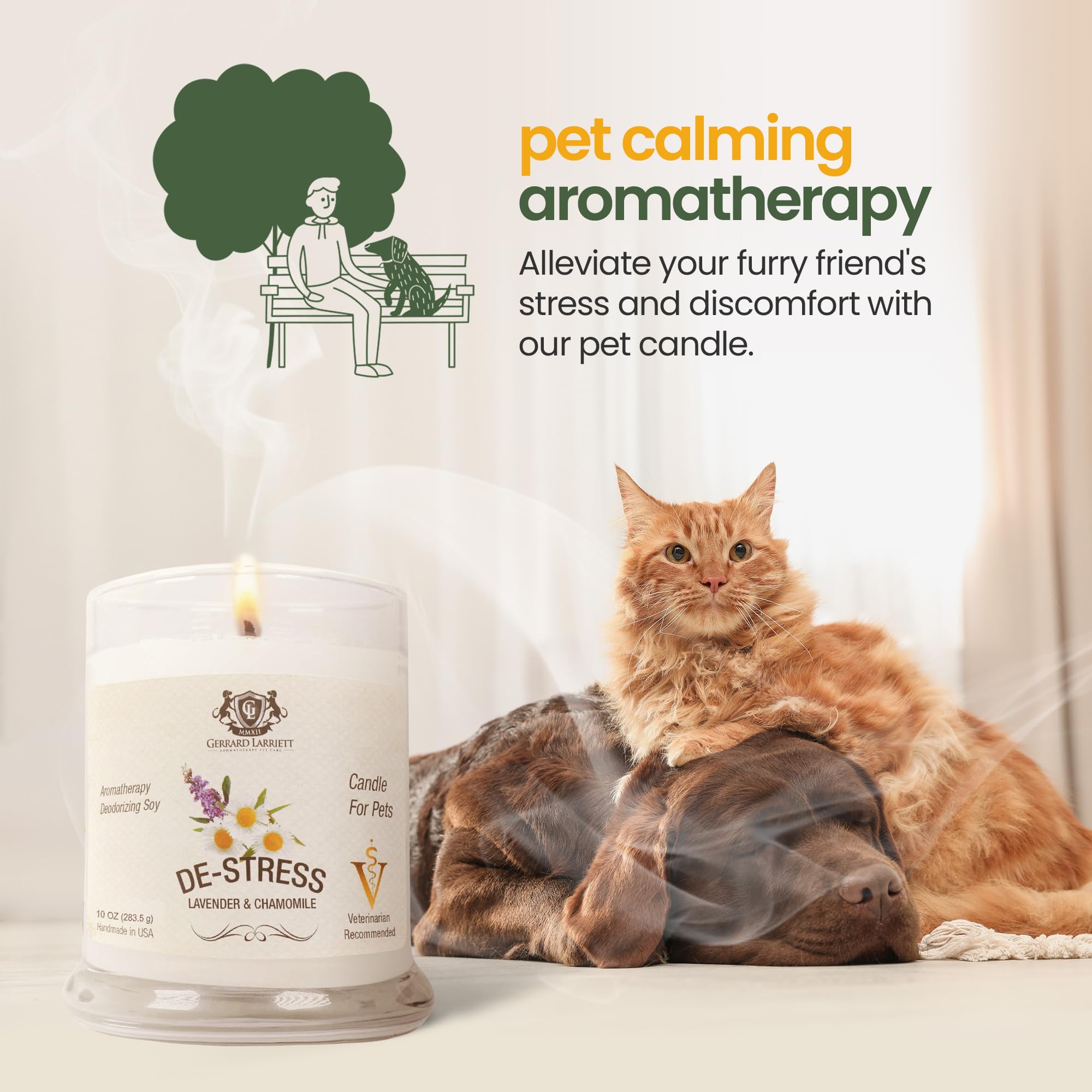 Gerrard Larriett: De-Stress Lavender & Chamomile Scented Candles For Home Decor And Pet Odor - Aromatherapy Stress Relief Soy Wa