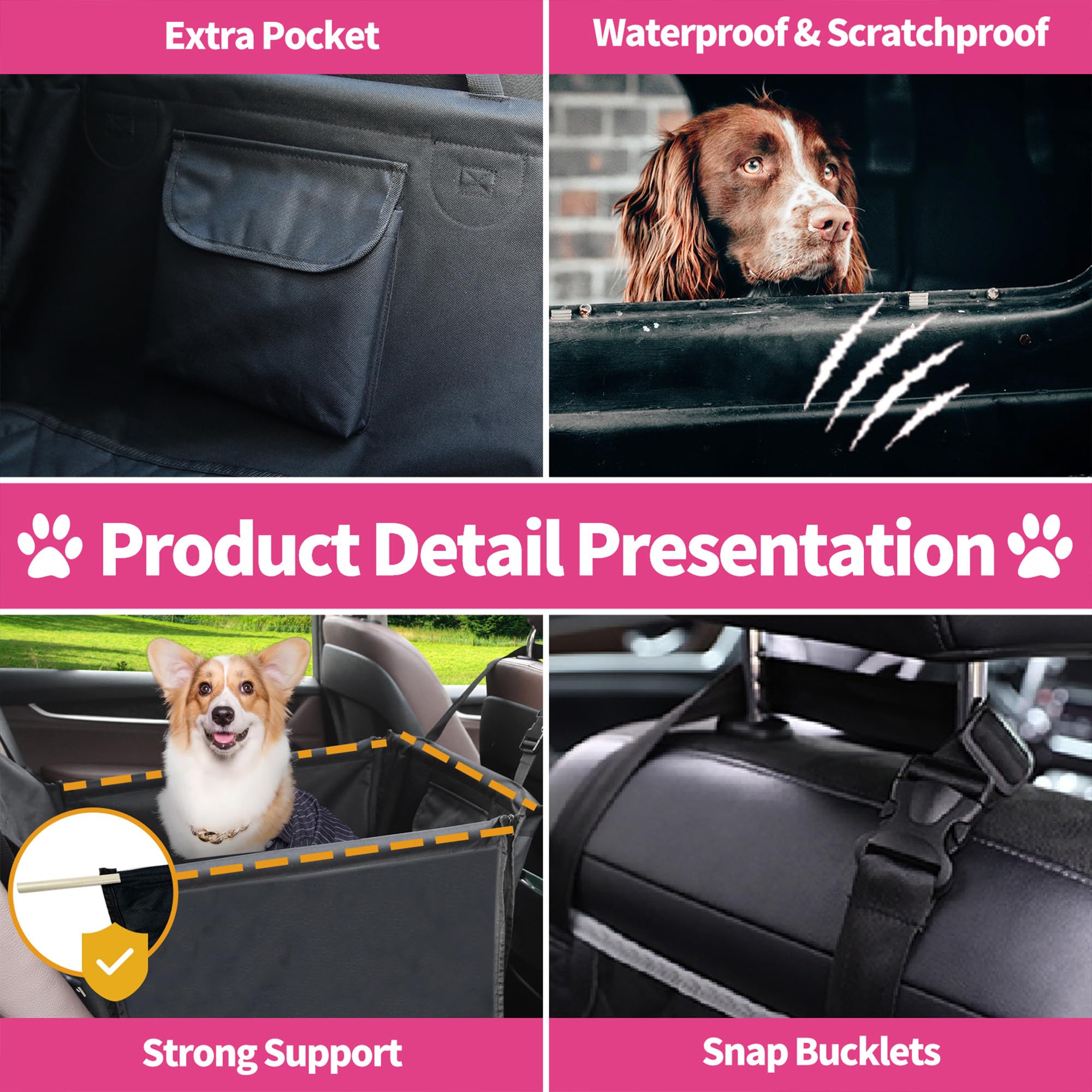 Winbate Dog Car Seat Medium Size Dogs For Car, Scratchproof Waterproof Sturdy Rear Dog Booster Seat Large Dog, Dog Hammock With Dog Leash Pockets For Suvs, Cars And Trucks Travel,19' X 23'X 19'