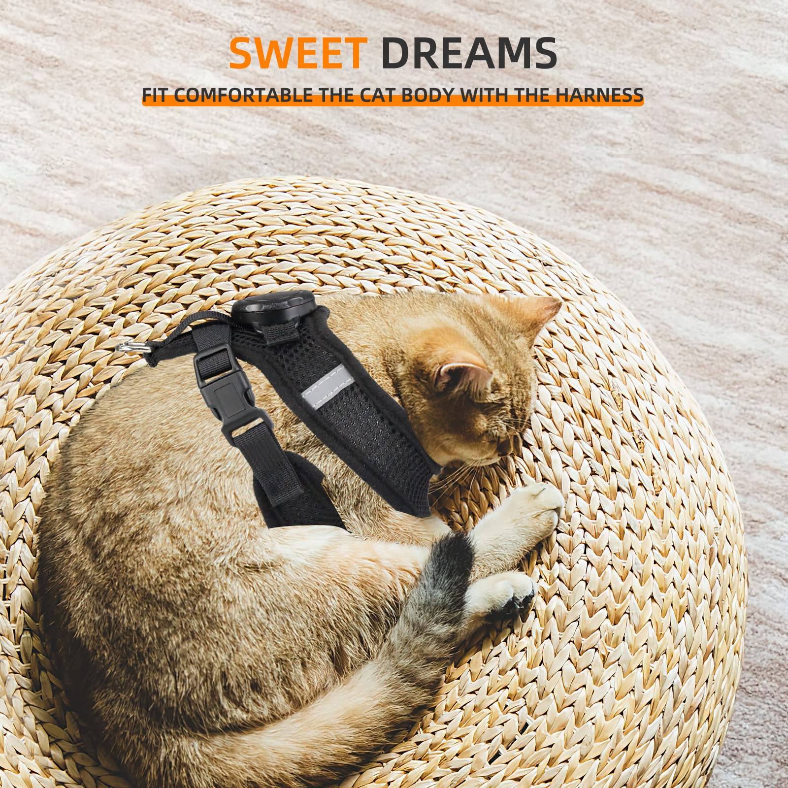 Airtag Cat Harness And Leash For Walking, Integrated Cat Vest With 100% Waterproof Air Tag Holder, Escape Proof Reflective Adjustable Vest Harnesses With Apple Air Tag Case For Cats, Kittens, Puppies