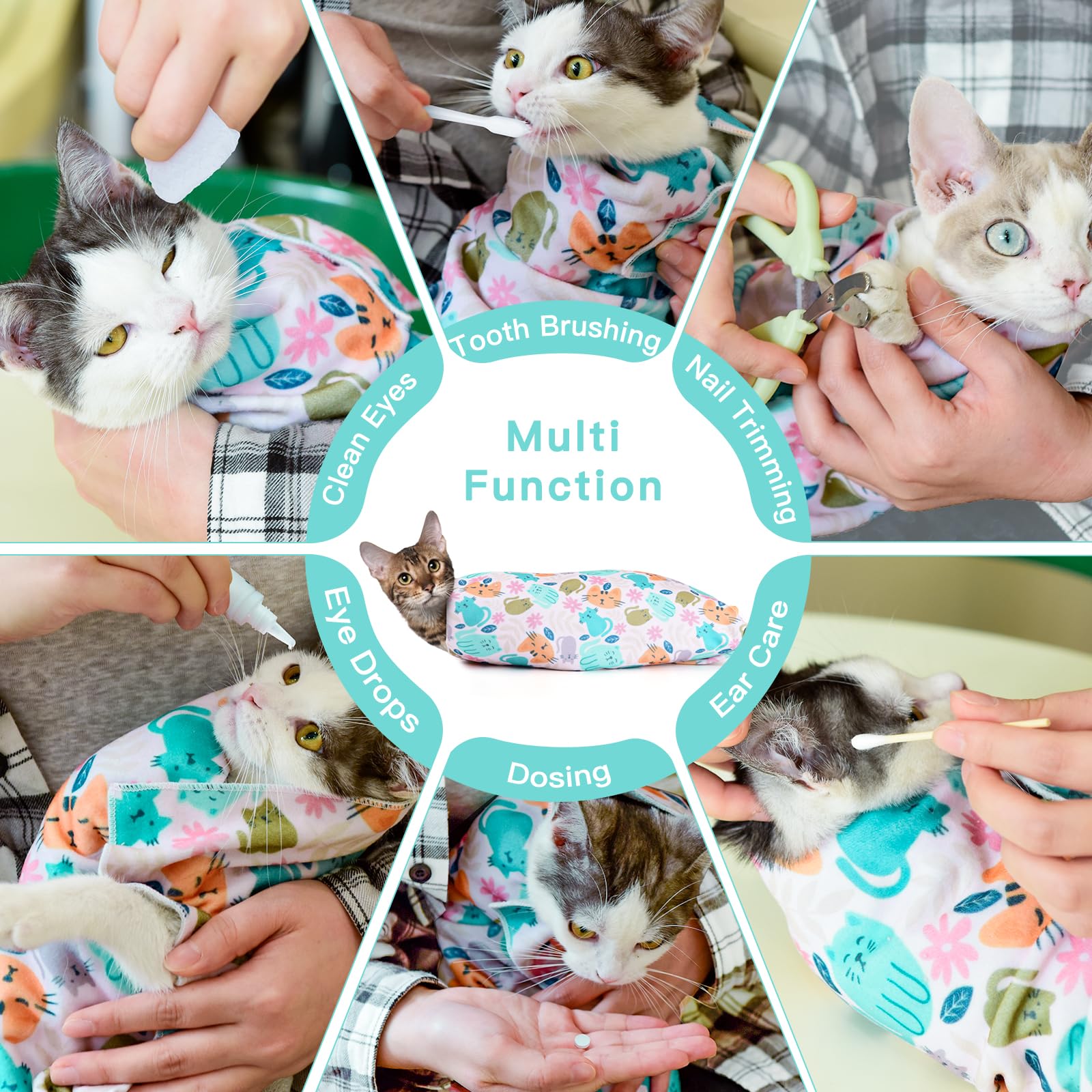 cat grooming cloth wrap, Cat Wrap for Cutting Nails, Self-Adherent Fabric Wrap for Cats, Cat Burrito Wrap Anti-Scratch, Anti-Esc