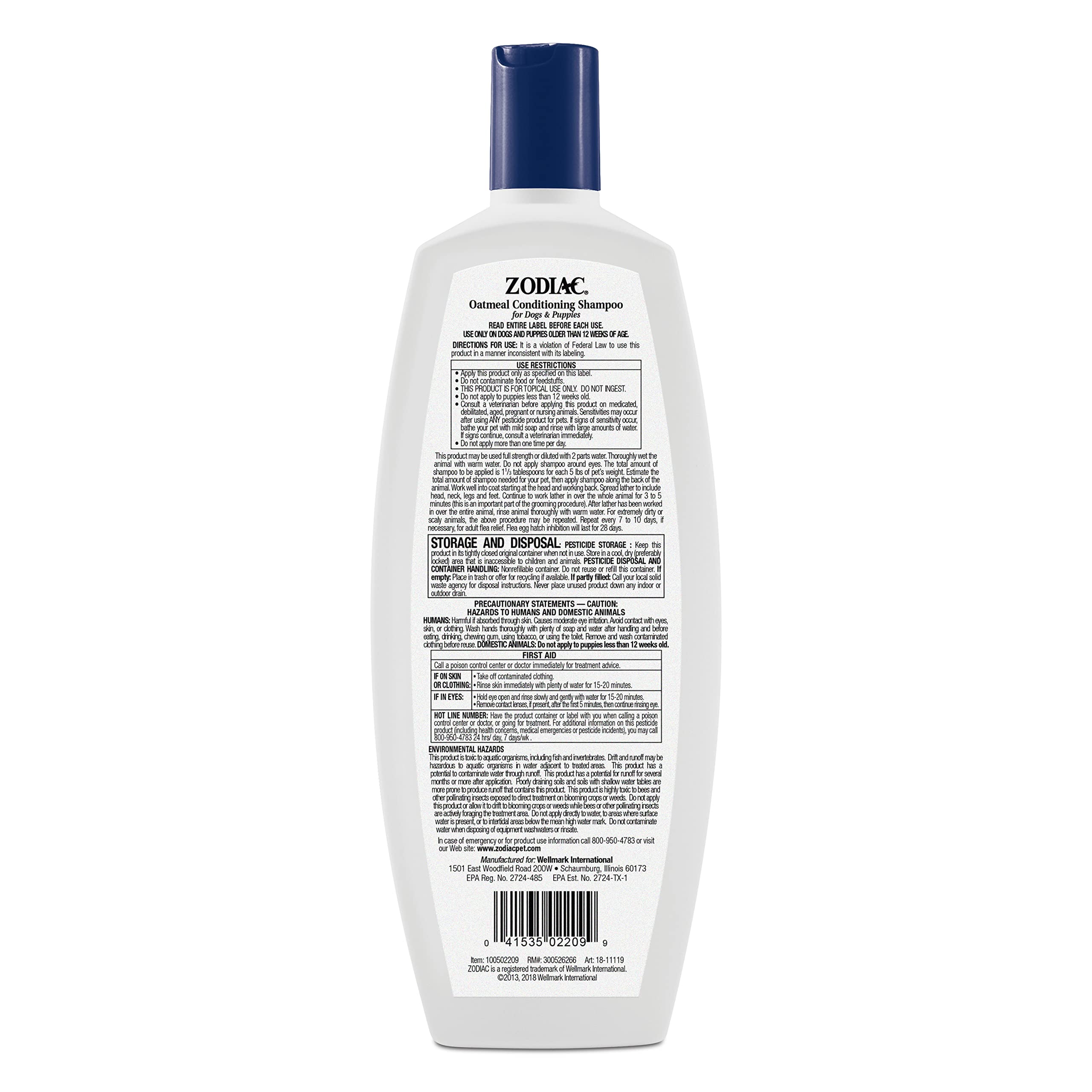 Zodiac Oatmeal Conditioning Shampoo for Dogs & Puppies 18 ounces, Small