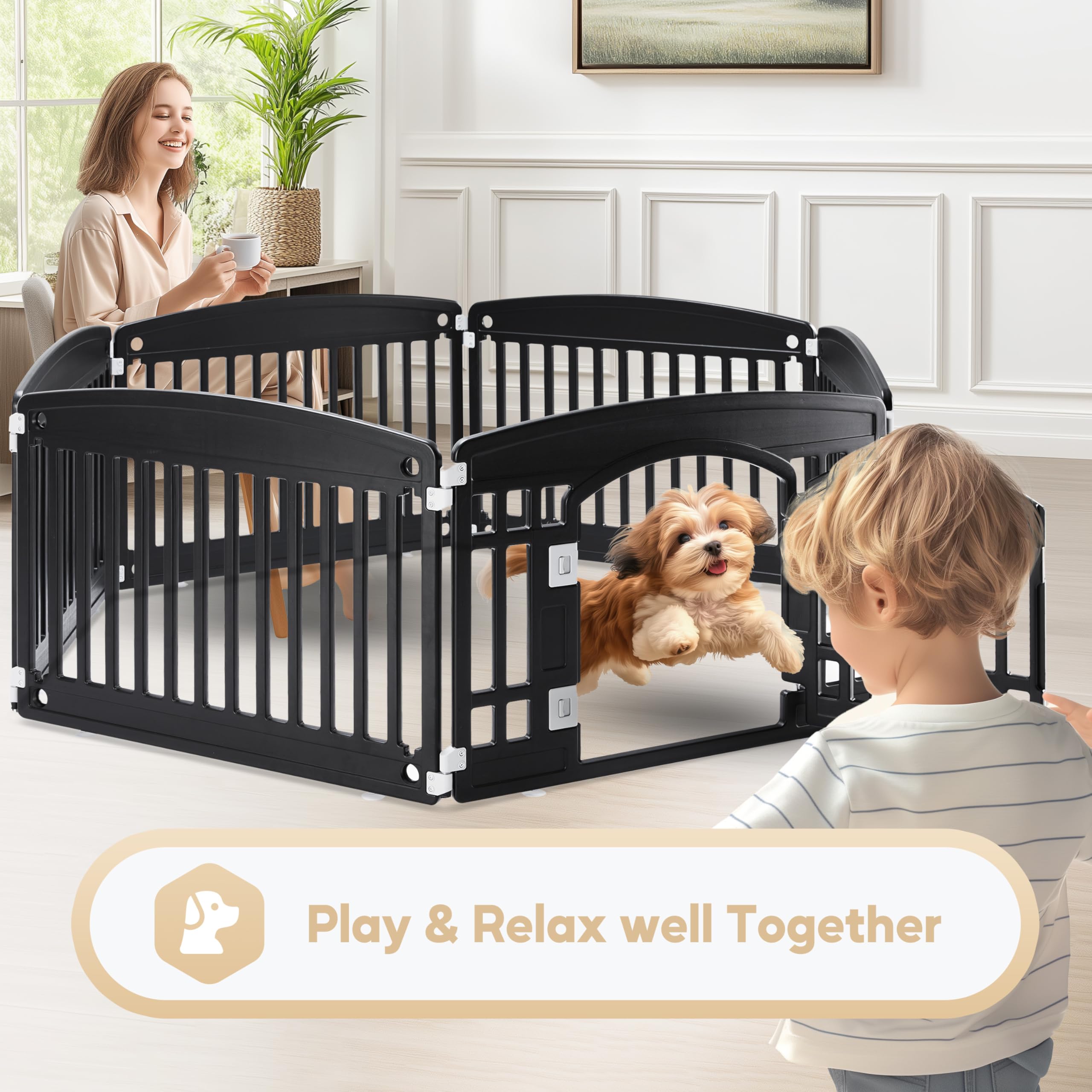 Simple Deluxe Plastic Dog Playpen, 24 Exercise 6-Panel Pet Playpen With Door, Safe And Secure, Folding And Portable Puppy Play
