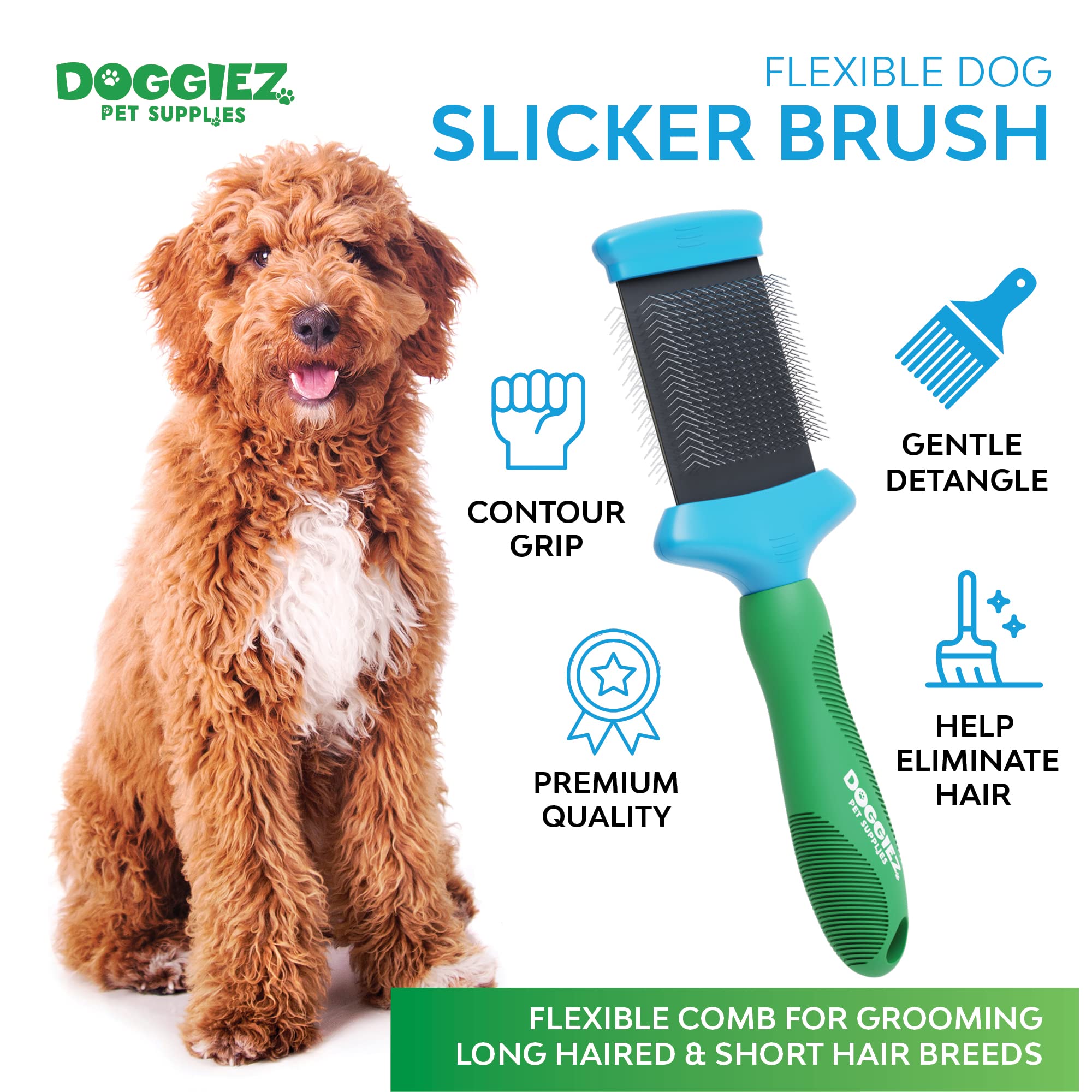 Doggiez Pet Supplies - Deshedding Brush For Dogs, Cats & Puppies - Flexible Grooming Comb For Long & Short Hair Breeds