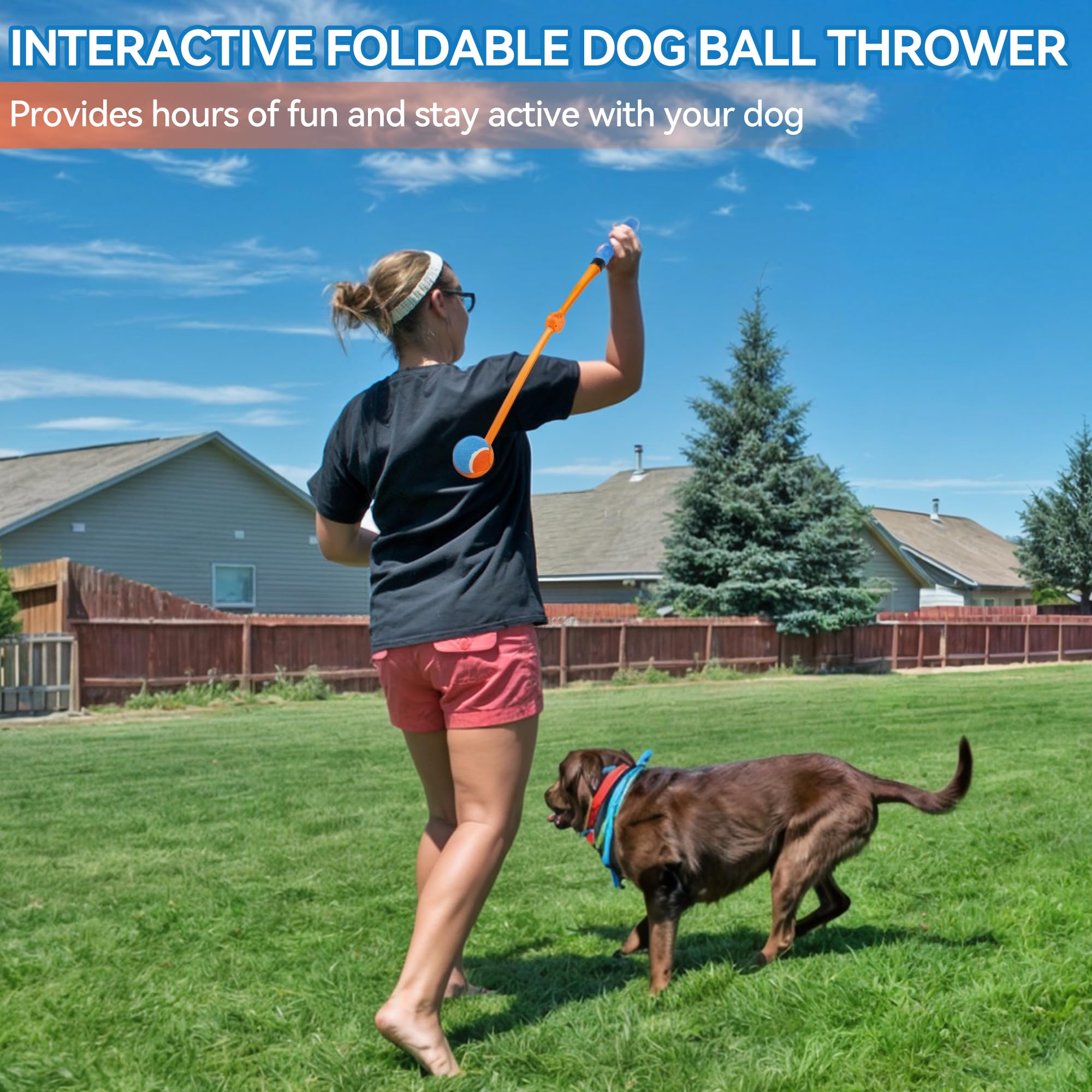 All For Paws 25Dog Ball Launcher, Foldable Tennis Ball Thrower With Soft And Comfortable Tennis Racket-Like Handle Grip, 2.5 Inc