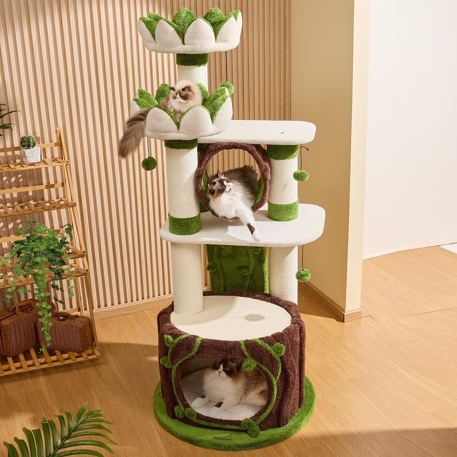 73   Tall Modern Cat Tree,Lotus Cat Tower for Indoor Adults Fat Cats,Multi-Level Heavy Duty Cat Furniture with Large Condo,Bed