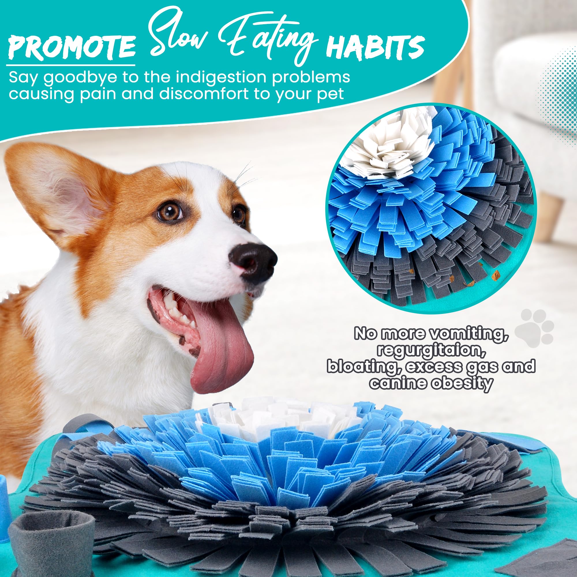 Friendly Barkz Snuffle Mat for Dogs & Cats - 25" Interactive Feed Game, Multicolor, Polar Fleece, Model FB-L-02