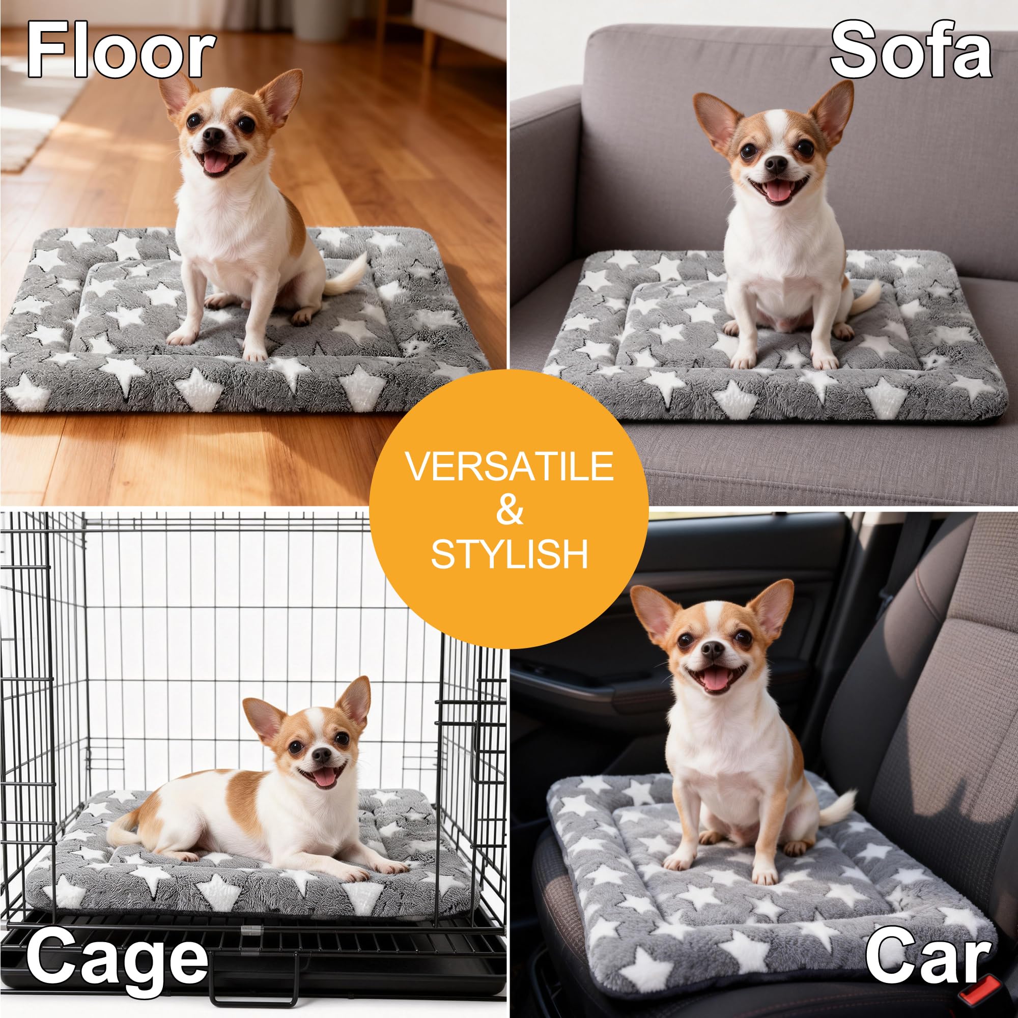 Dog Bed Mat, Reversible Crate Pads for Small/Medium/Large Dogs & Cats Sleeping, Portable & Soft, Dog Beds Crate Pad (Grey, S(24*