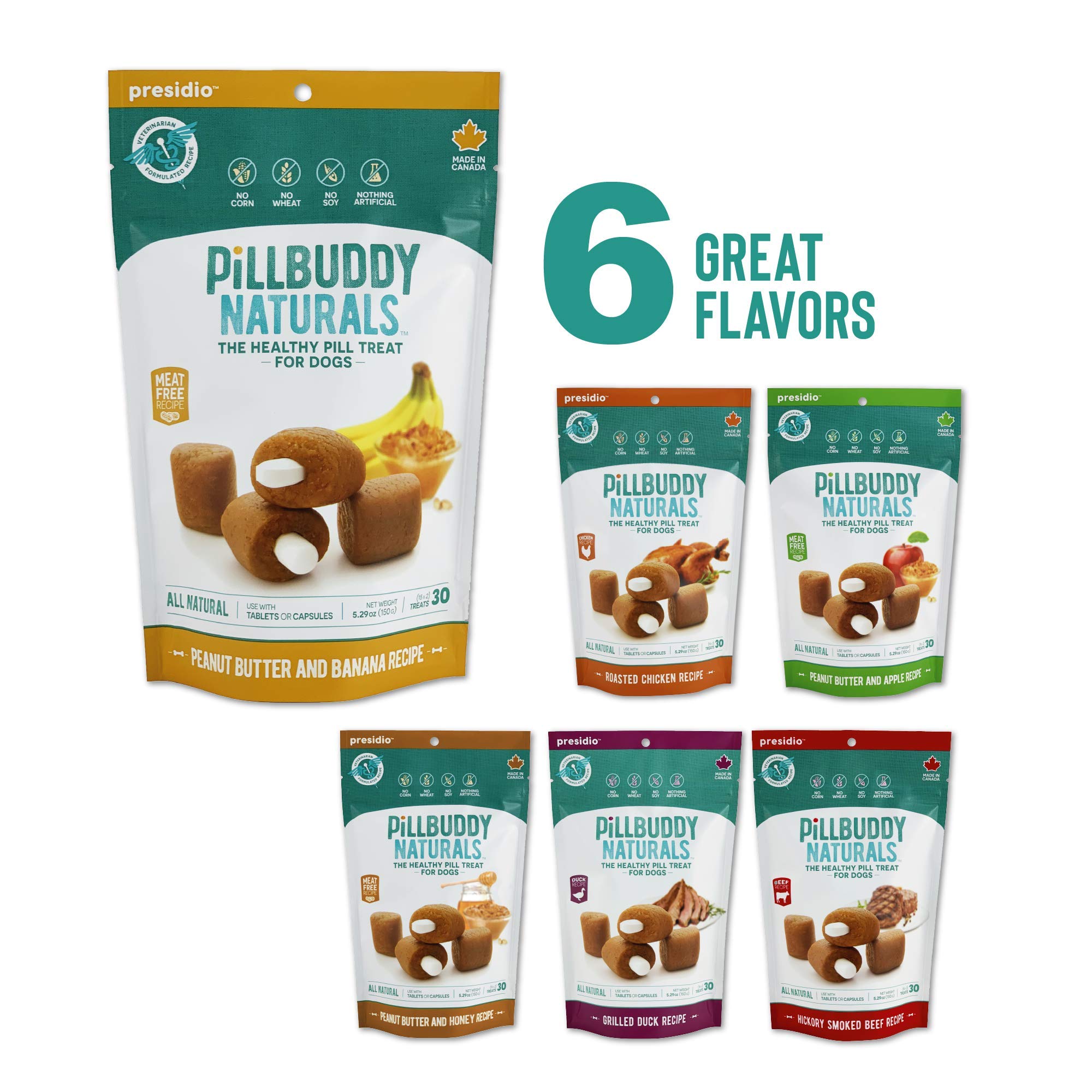 Presidio Pill Buddy Naturals Dog Treats, Peanut Butter & Banana, 30-Count, Brown, Model PBNPBB-9454