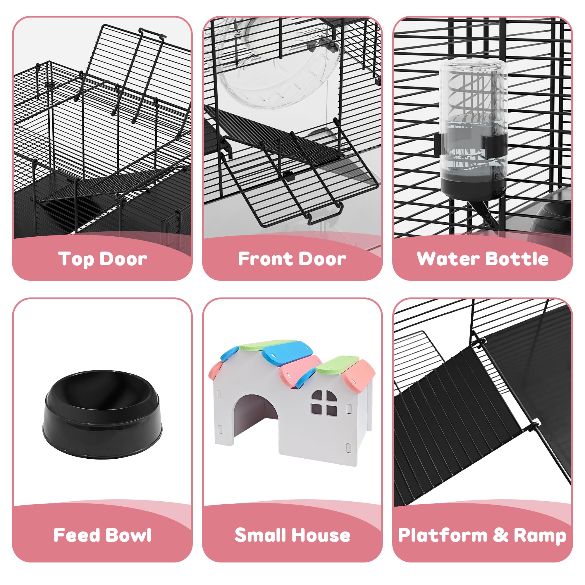 3-Tier Glass Hamster Tank, Large Hamster Cage Habitat With 11Inch Big Running Wheel For Rat, Mouse, Gerbil, Syrian Hamster, 370