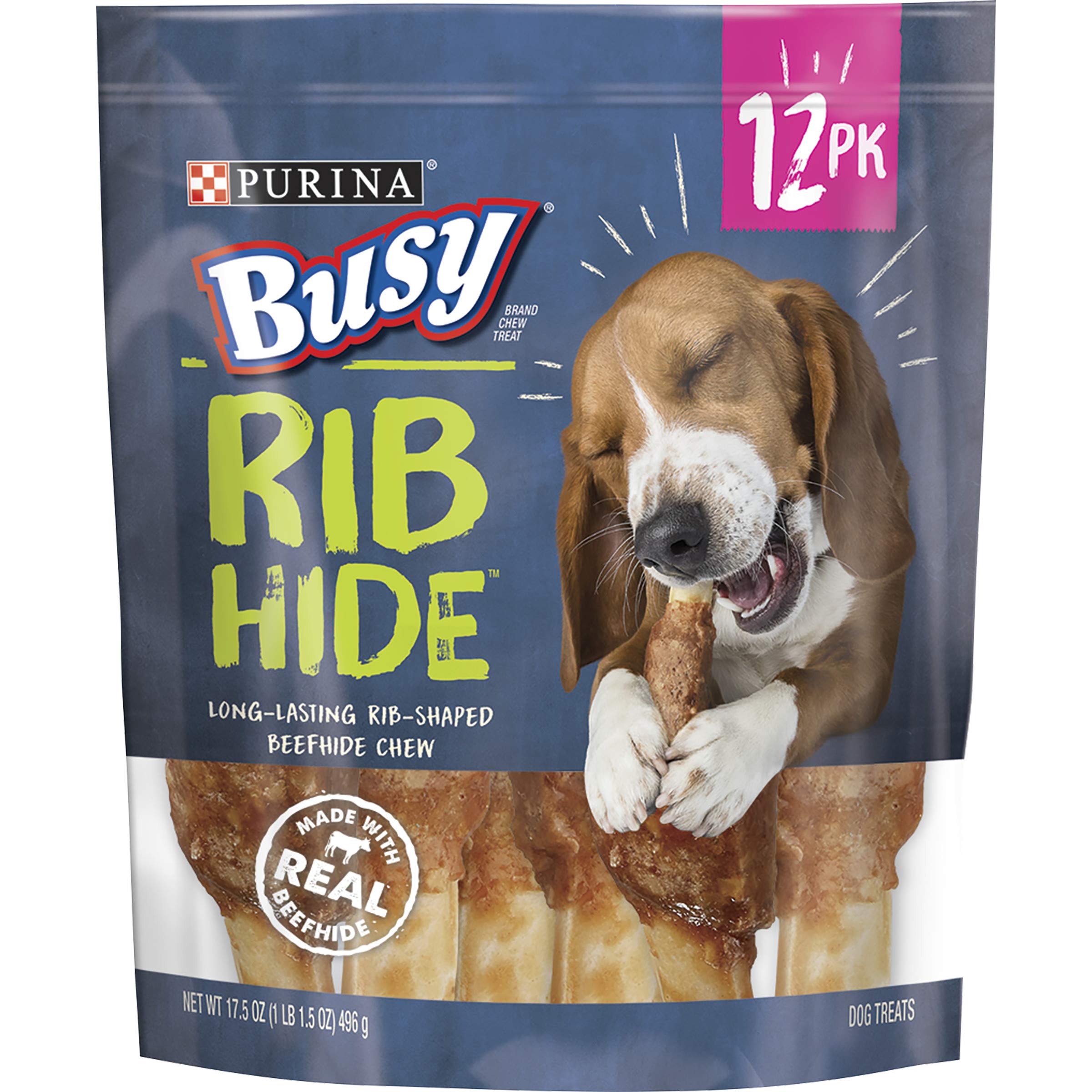 PURINA Busy Small/Medium Breed Dog Rawhide Treat, Rib Hide - 12 ct. Pouch