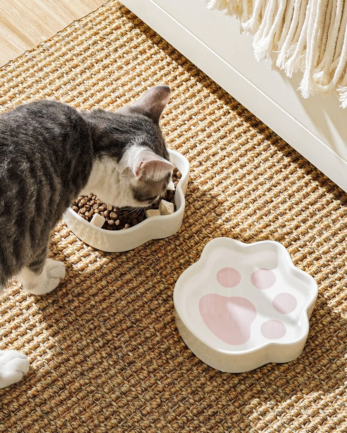 Le Tauci Cat Bowls: Shallow Ceramic Cat Dishes, 8 Oz, Relief Whisker Fatigue, Paw Shaped Kitten Bowls & Water Dish