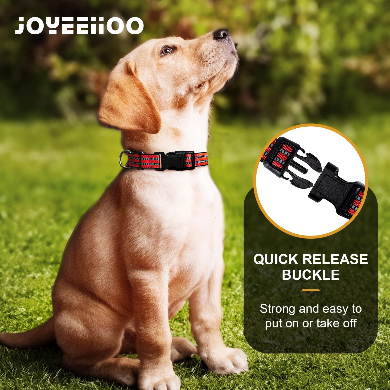 Joyeeiioo Martingale Dog Collar, Adjustable Nylon Reflective Collar With Buckle. No Pull-For Small, Medium, Large Dogs. Prevents Slipping Out-Helps With Strong Pullers-Increase Control (Red M)