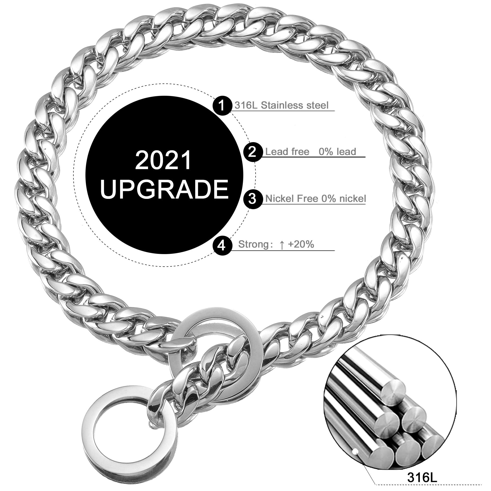 Gzmzc Dog Chain Collar 13/15/19Mm High Polished Stainless Steel Nk P Chain Cuban Link Strong Heavy Duty Chew Proof Walking Training Chain Leash Collar For Small Dogs(15Mm, 12')